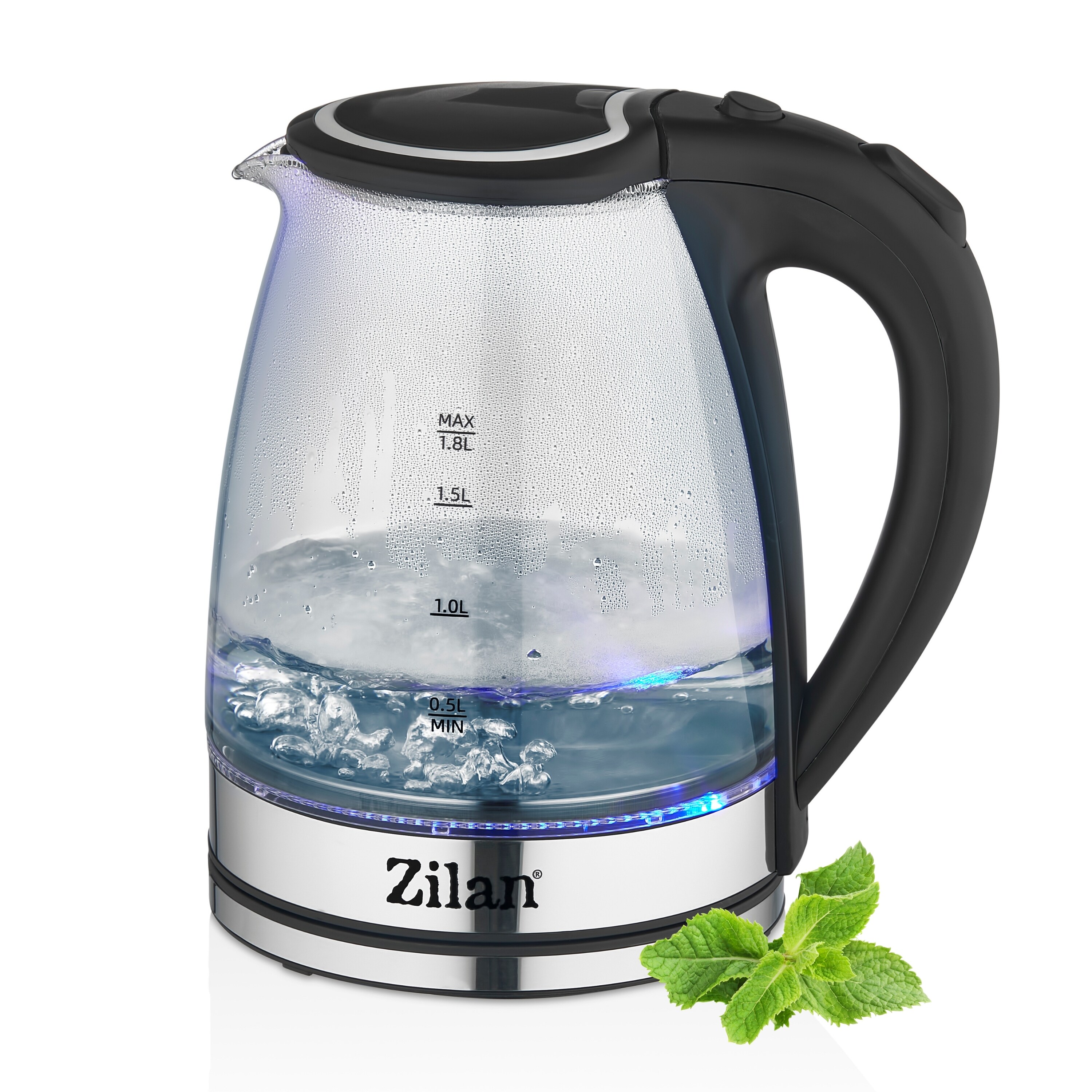 Zilan Glas Wasserkocher 1.8L mit blauer LED-Beleuchtung 1800W - Bild 1