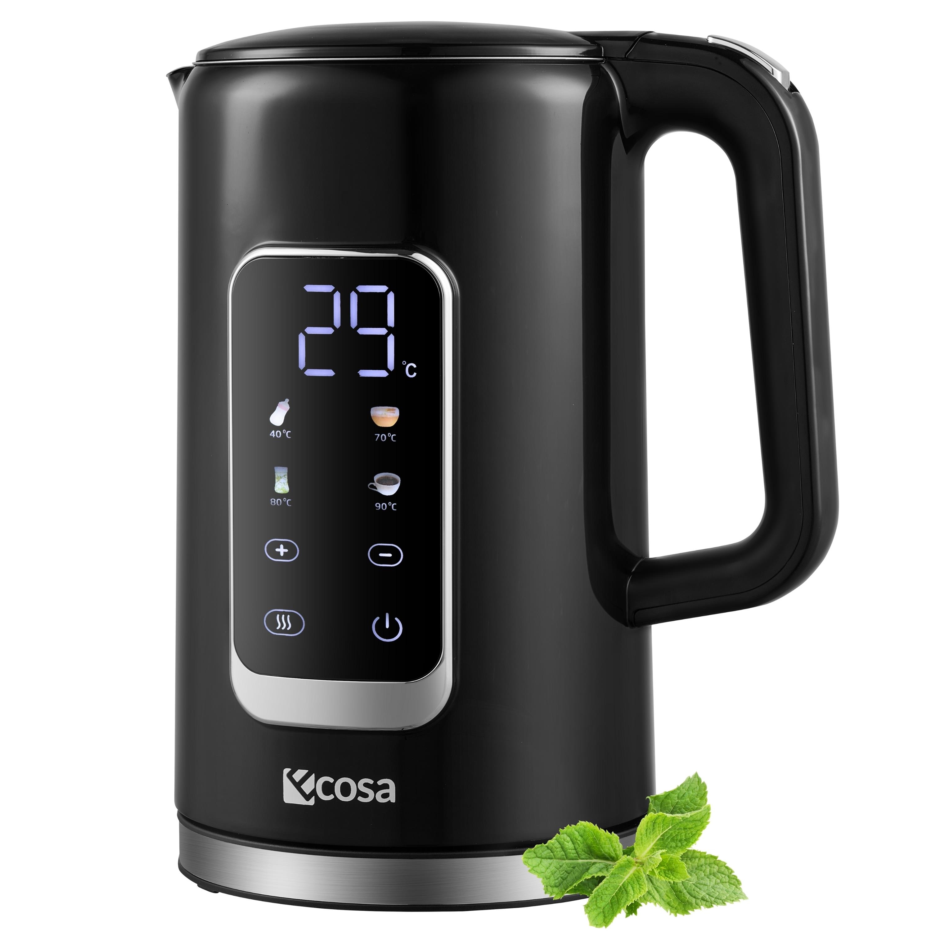 Ecosa Edelstahl Wasserkocher m. Temperatureinstellung 1.7L 2200W Schwarz - Bild 1