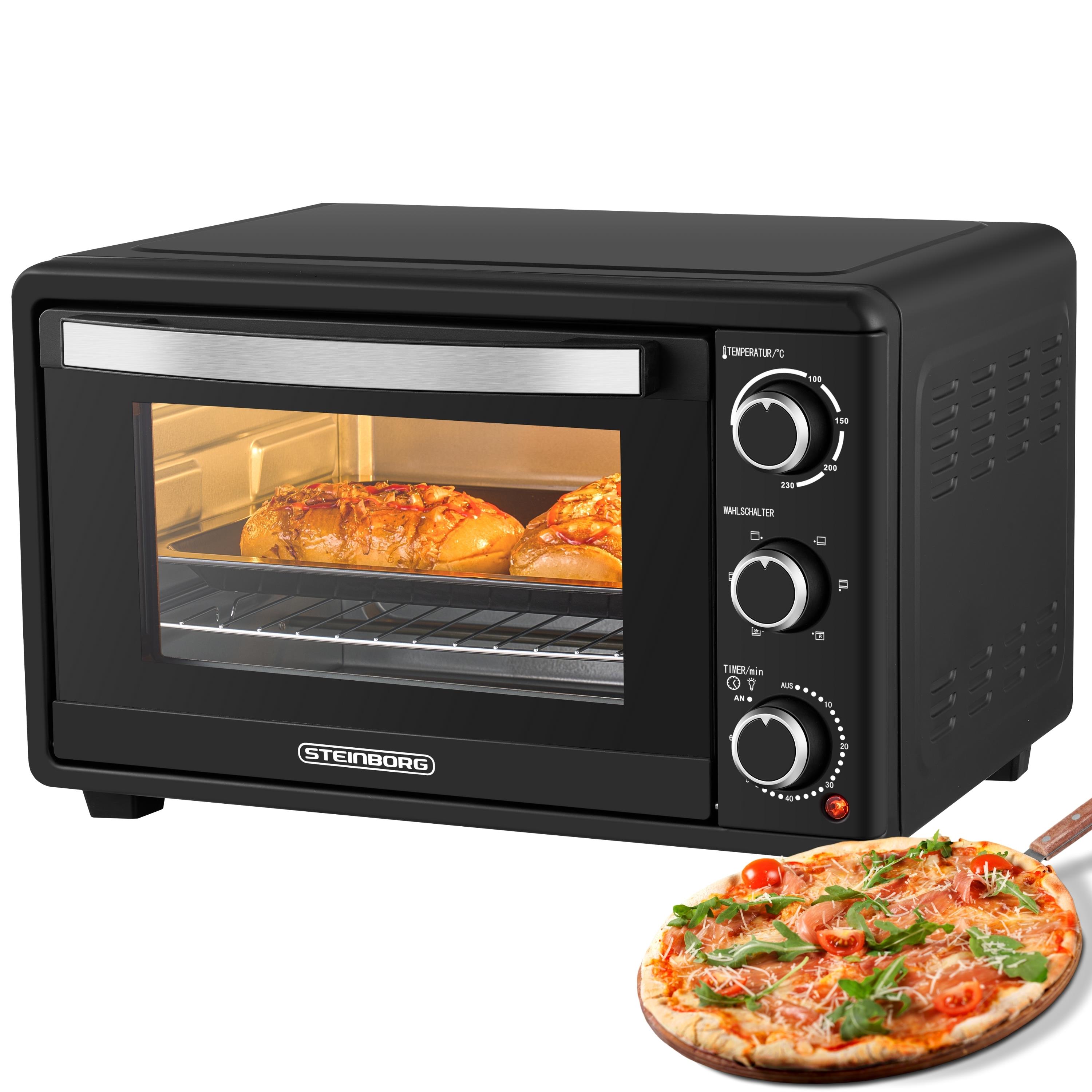 Steinborg Minibackofen Pizzaofen 25L mit Umluft 1500W schwarz - Bild 1