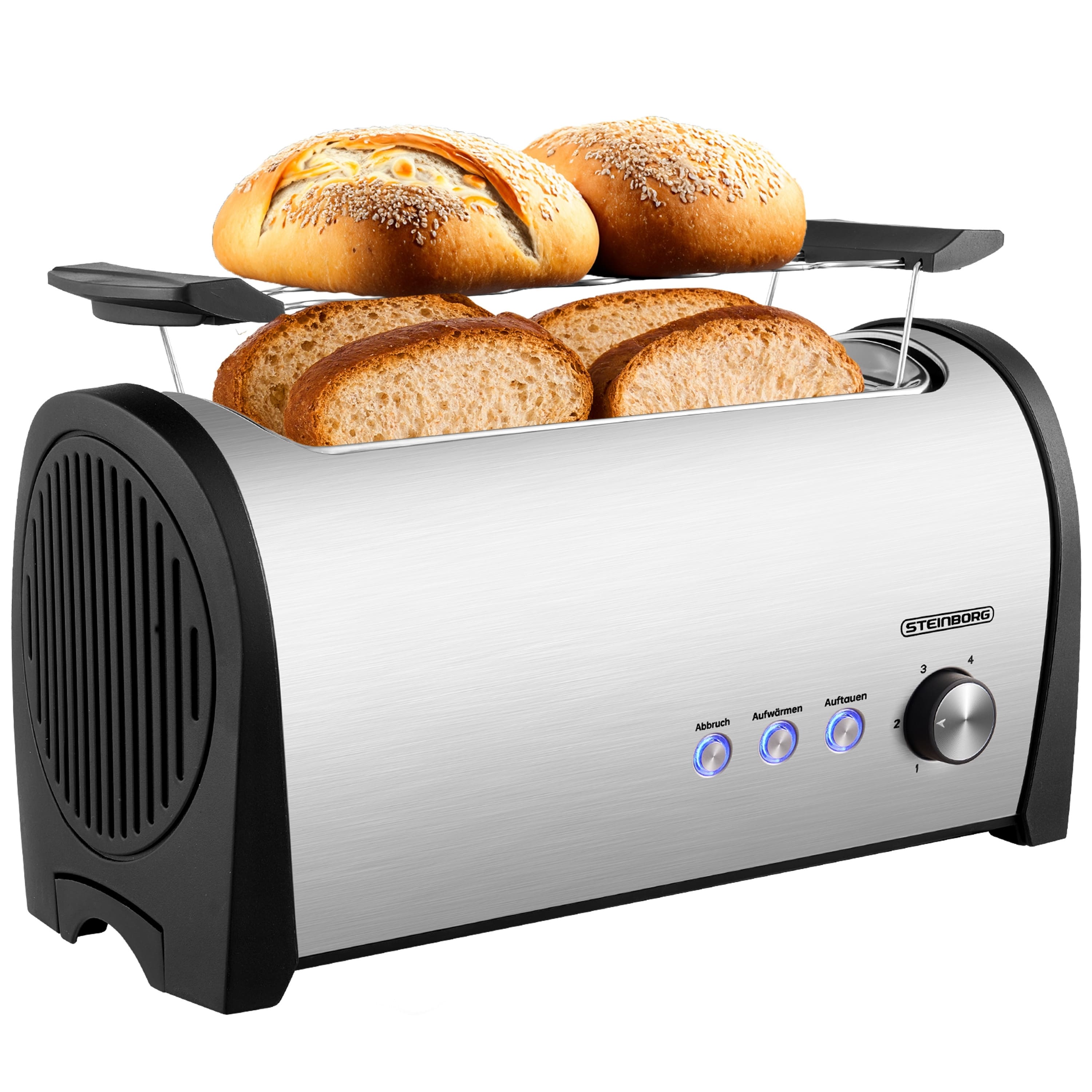 Steinborg 4 Scheiben Toaster mit Br&ouml;tchenaufsatz 1400 Watt - Bild 1