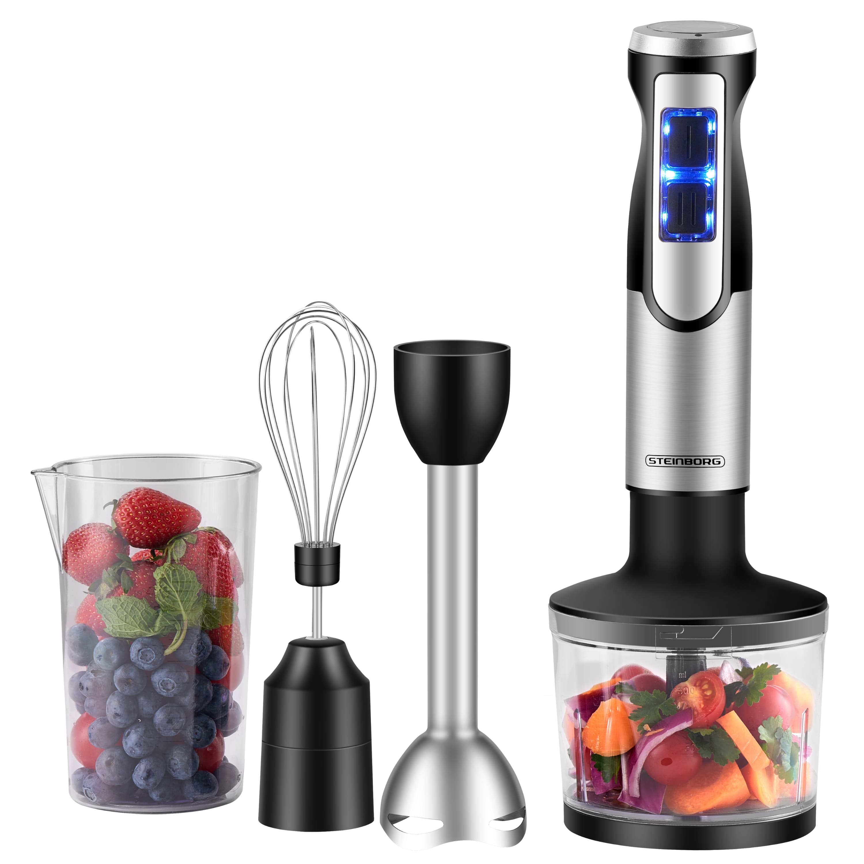Steinborg 4-in-1 Stabmixer Zerkleinerer Set Edelstahl 500ml 1200W - Bild 1