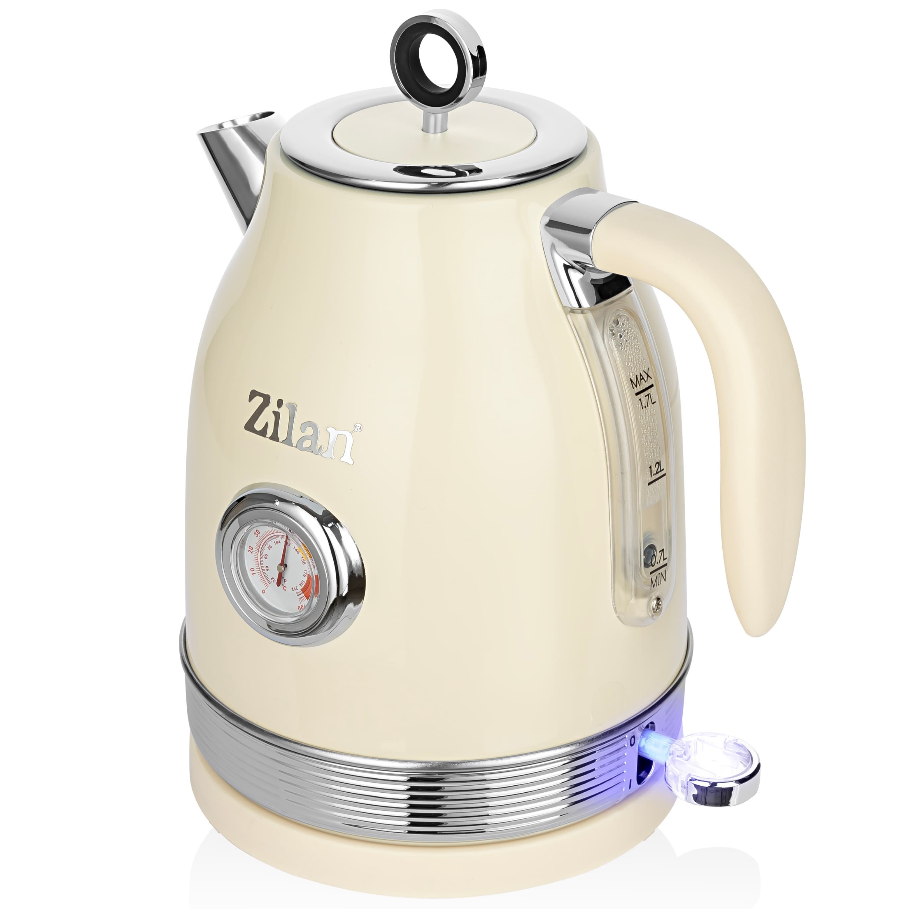 Zilan Retro Wasserkocher Edelstahl 1,7L kabellos mit 360&deg; Basis 2200W Beige - Bild 1