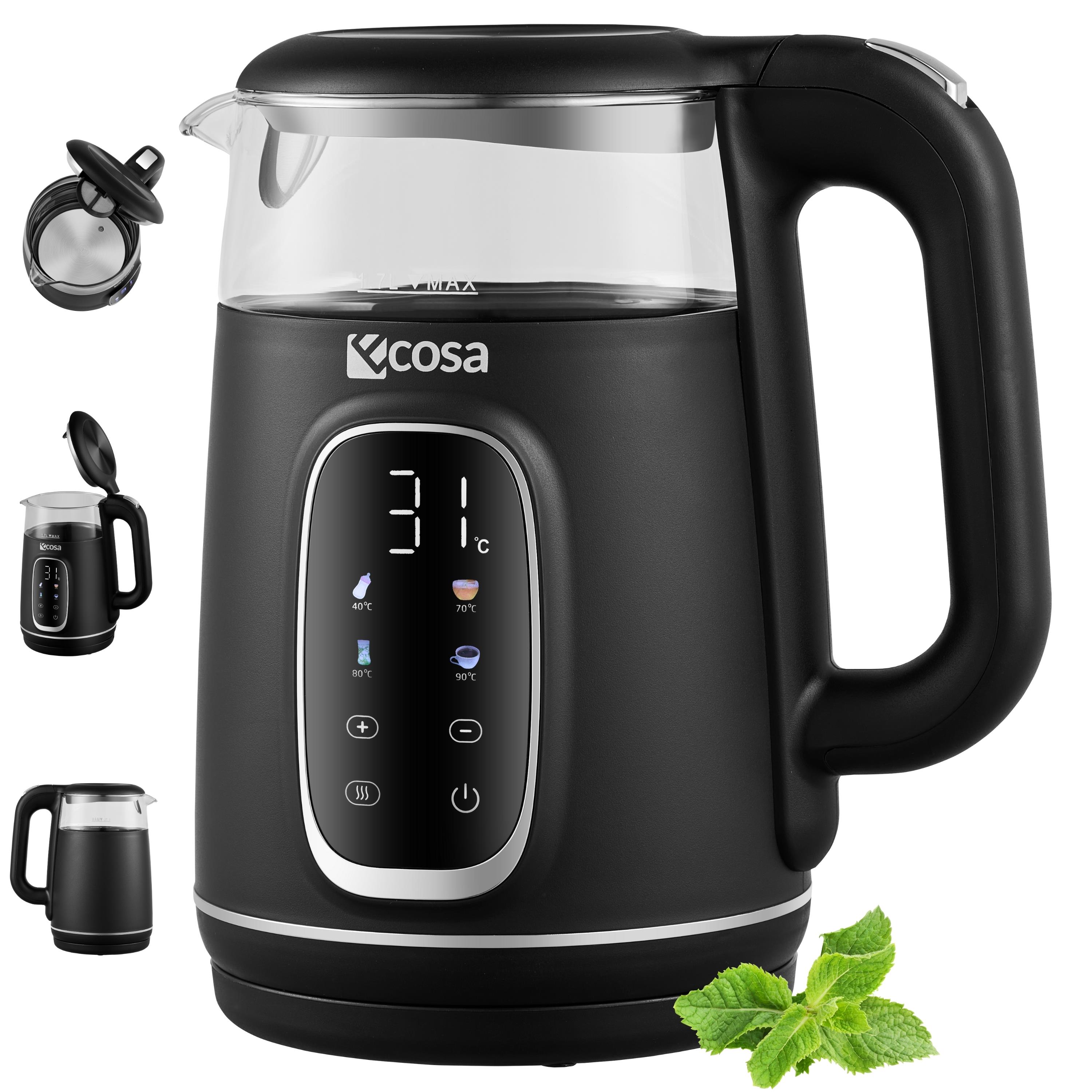 Ecosa Glas Wasserkocher m. Temperatureinstellung Farb-Touchdisplay 1.7L 2200W Schwarz - Bild 1