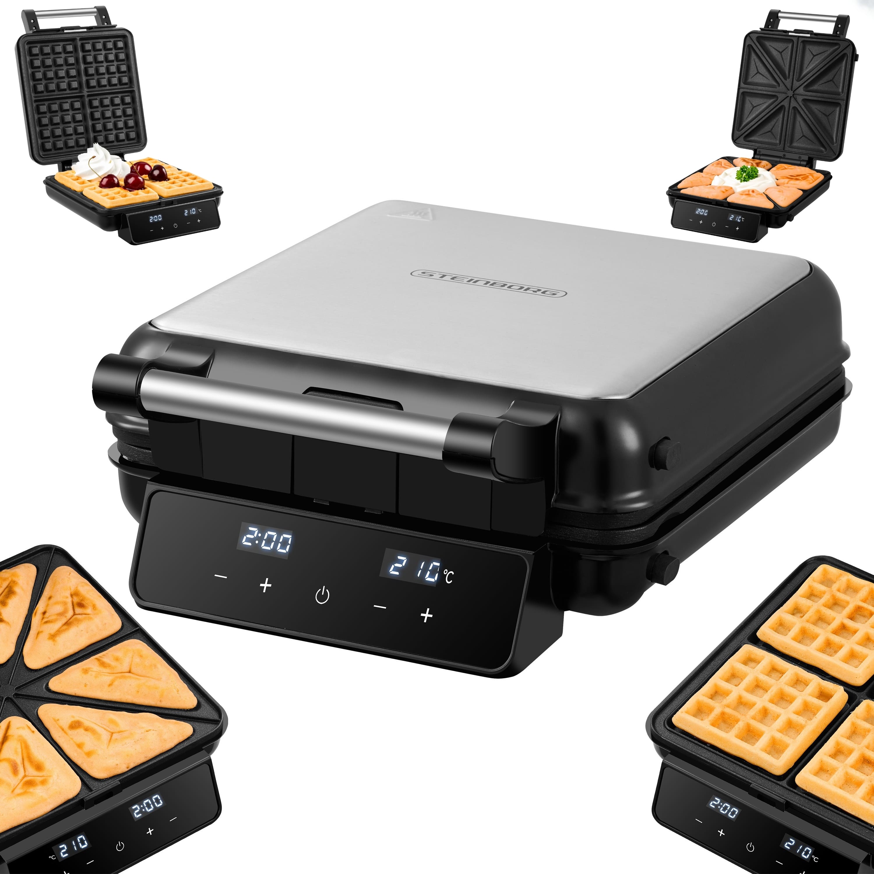 Steinborg 2-in-1 Waffeleisen & Sandwichmaker 1500W Touch Panel LED Display - Bild 1