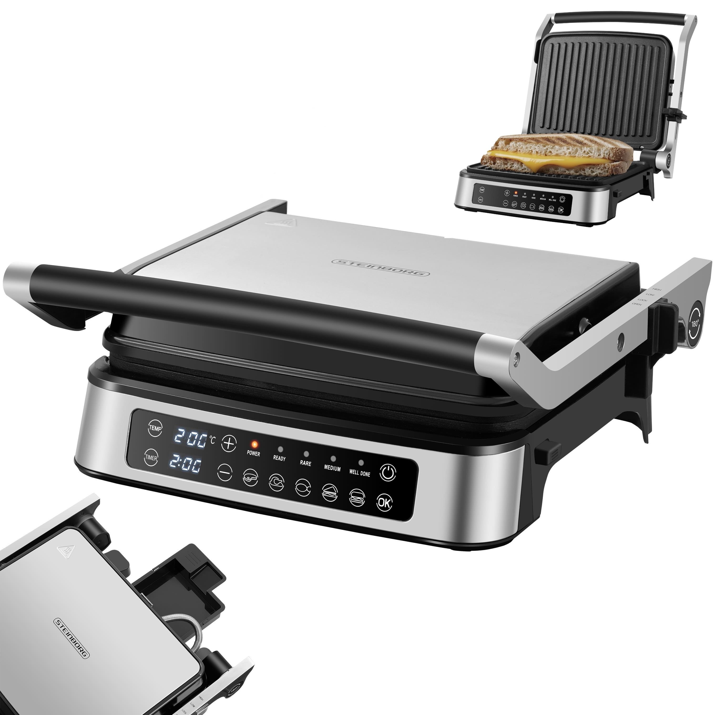 Steinborg Kontaktgrill 2000W mit Touch Display 180&deg; aufklappbar - Bild 1