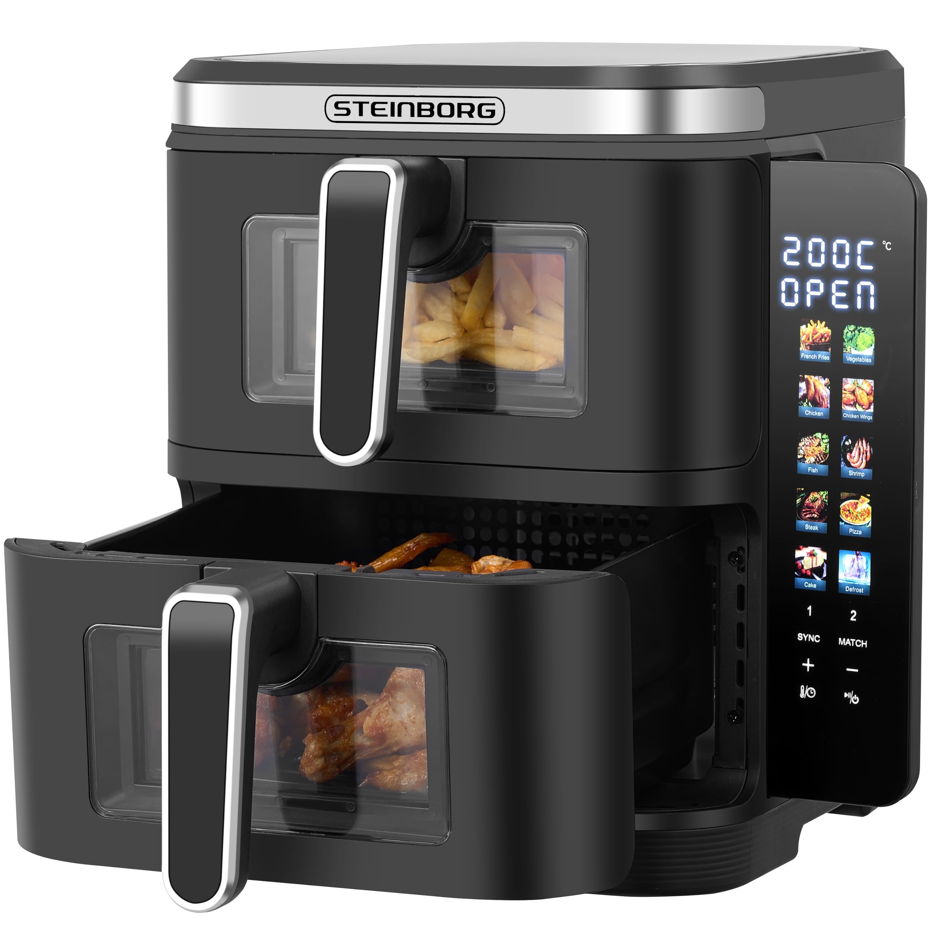 Steinborg Doppelhei&szlig;luftfritteuse 11L (5,5+5,5L) Antihaftbeschichtung 2800W - Bild 1