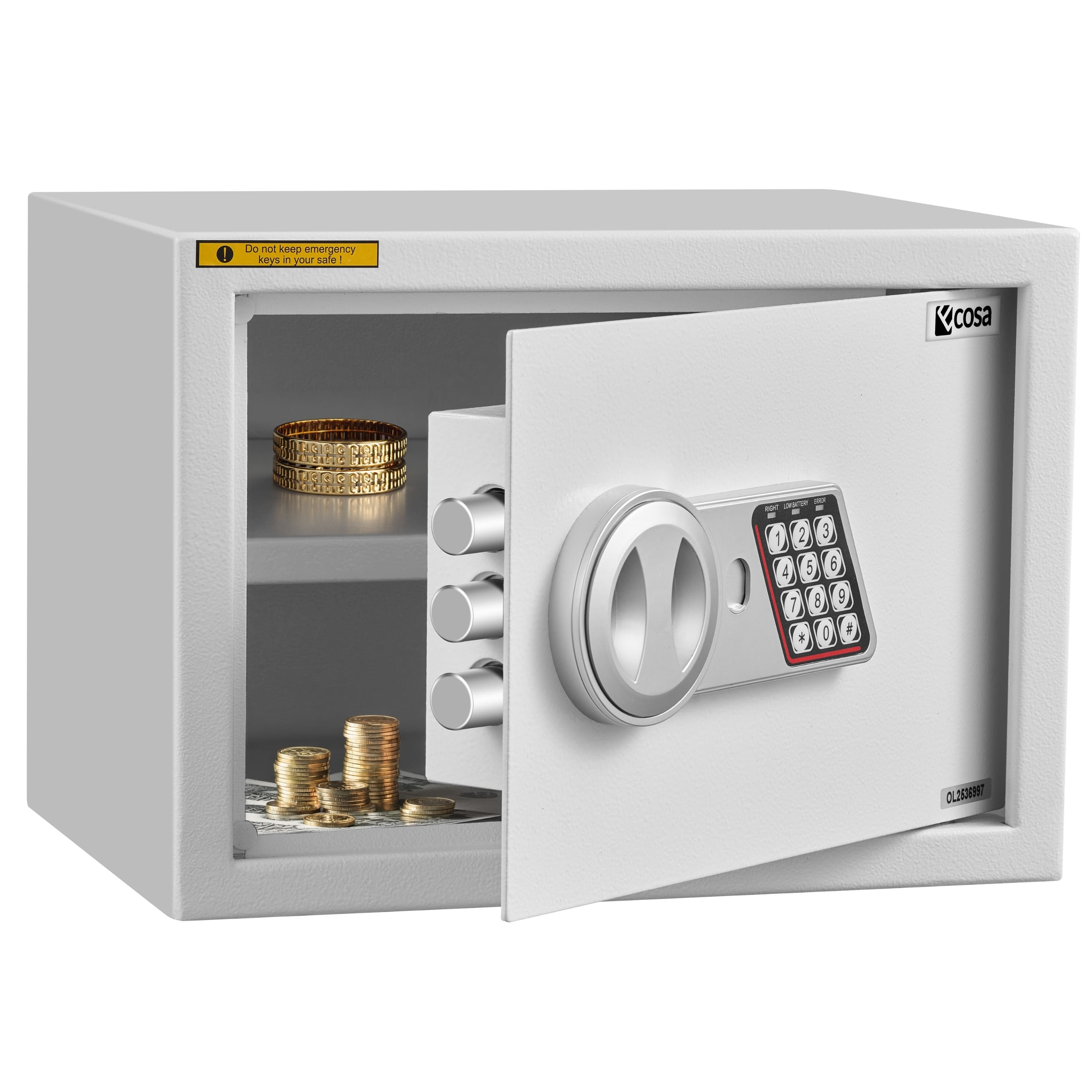 Ecosa Tresor elektronisch mit Kombinationsschloss u. Schl&uuml;ssel f&uuml;r Zuhause wei&szlig; - Bild 1
