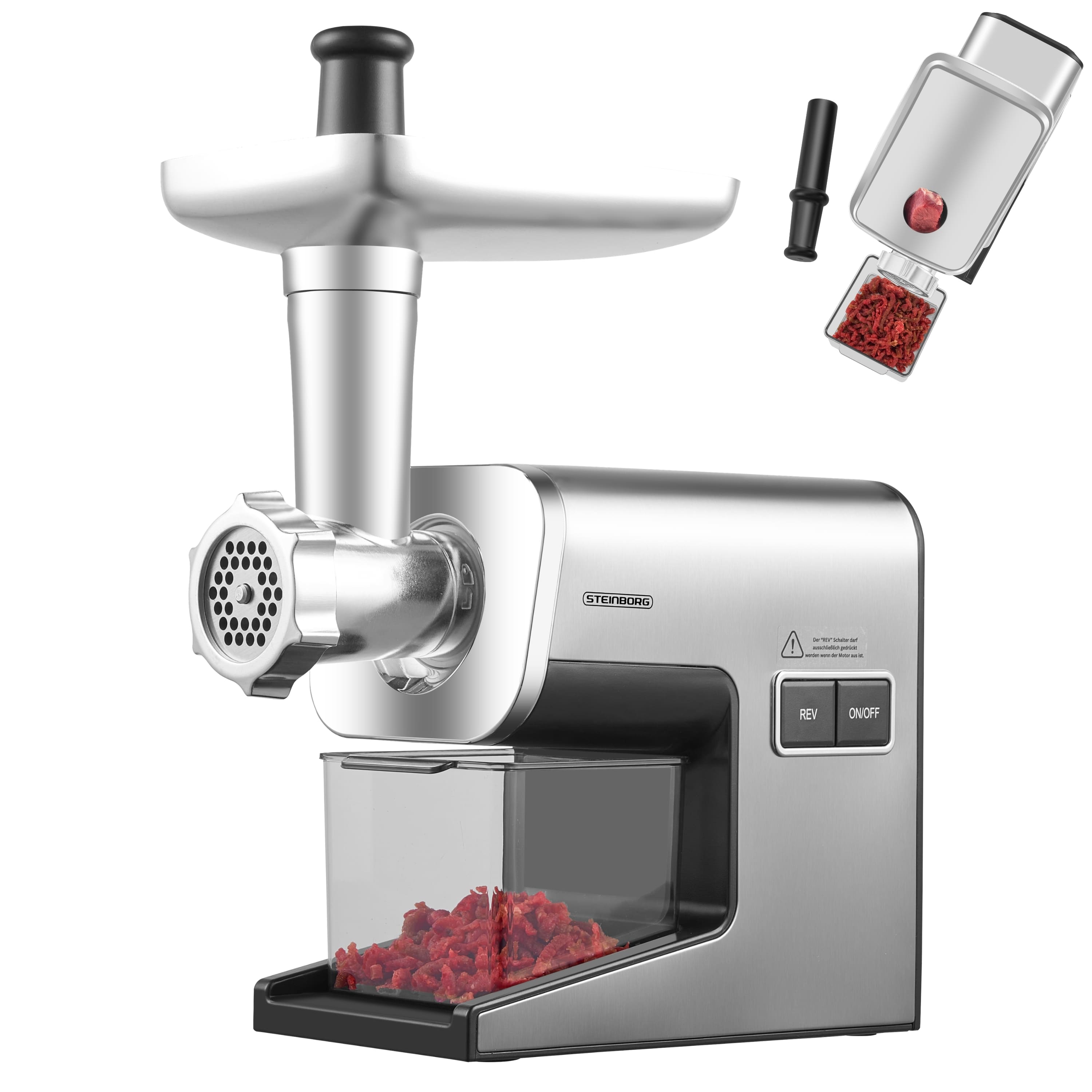 Steinborg Elektrischer Fleischwolf Edelstahlgeh&auml;use AC-Motor 2000W - Bild 1