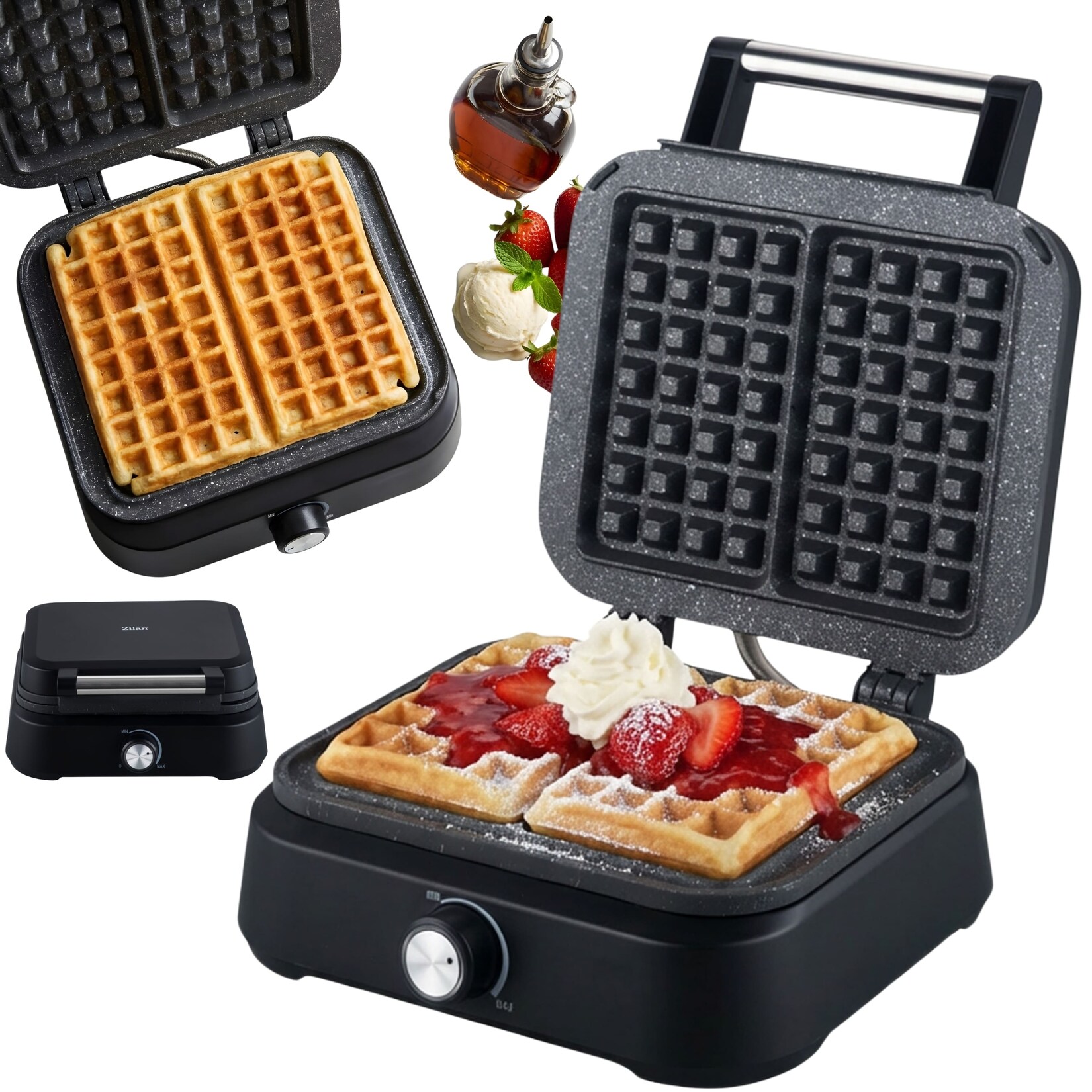 Zilan Waffeleisen mit Antihaftbeschichtung Cool-Touch-Griff Überhitzungsschutz 1500W | 08682744813959