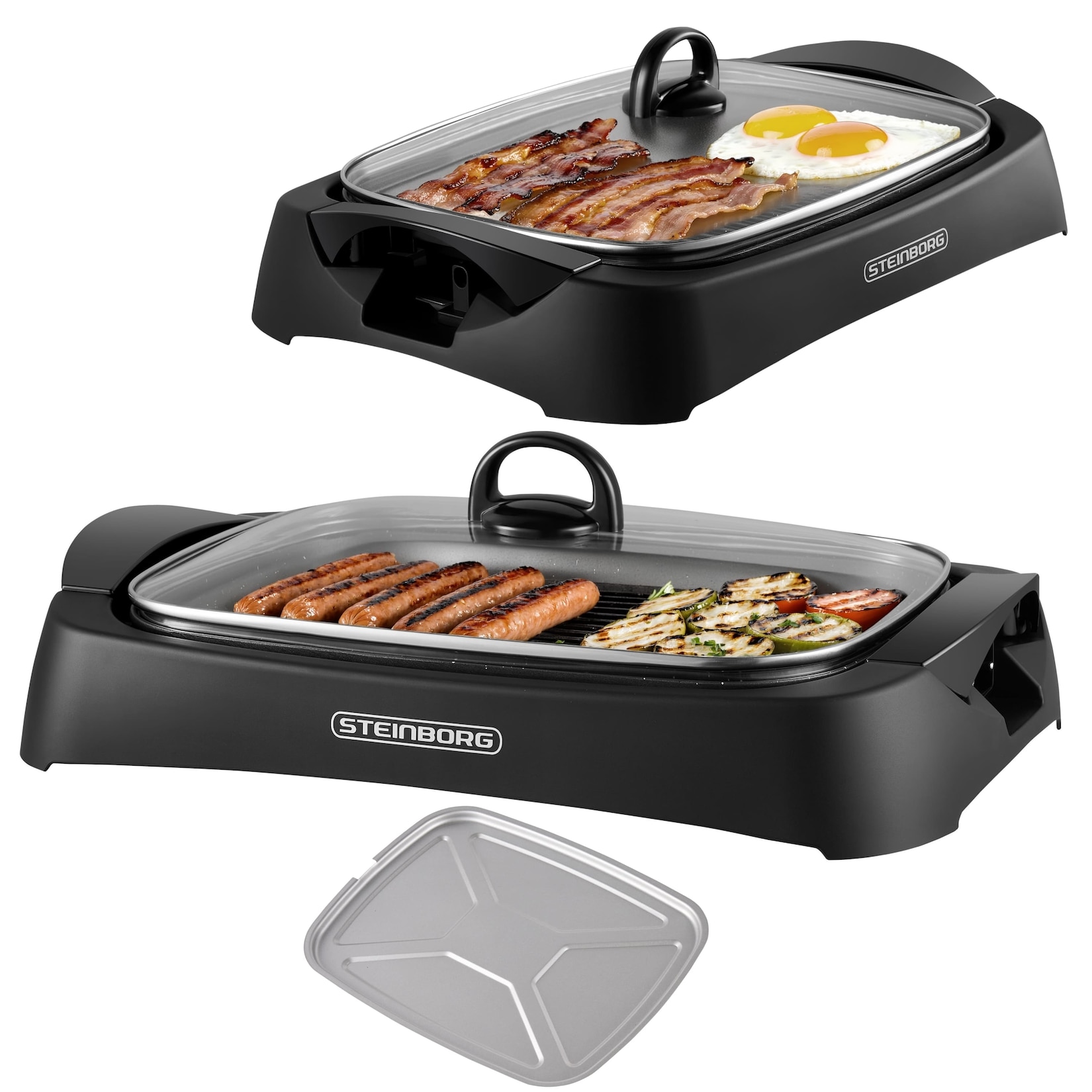 Steinborg Tischgrill mit Antihaftplatte Fettauffangschale Temperaturregelung