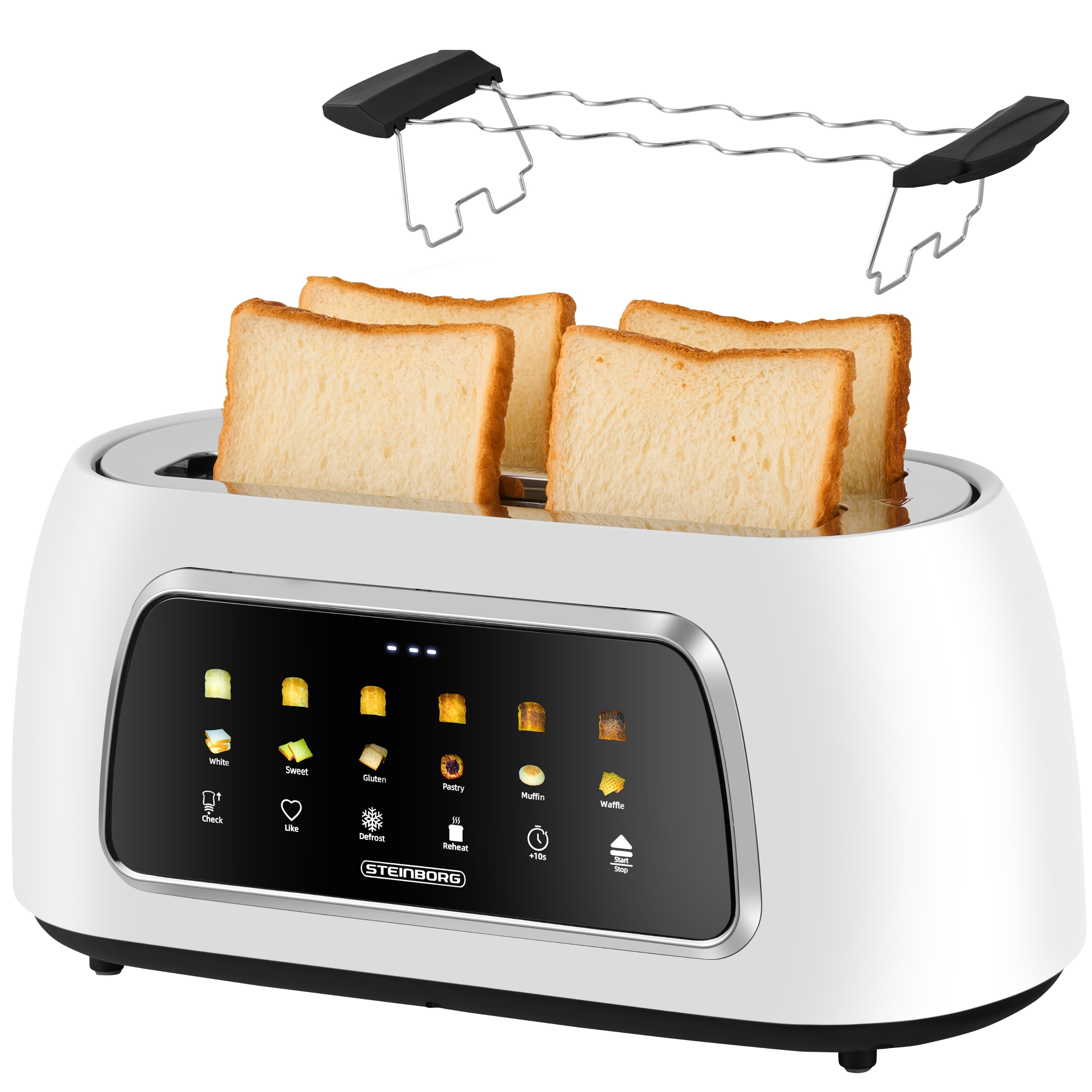 Steinborg XXL 4 Scheiben Toaster Lift Funktion Br&ouml;tchenaufsatz Wei&szlig; - Bild 1