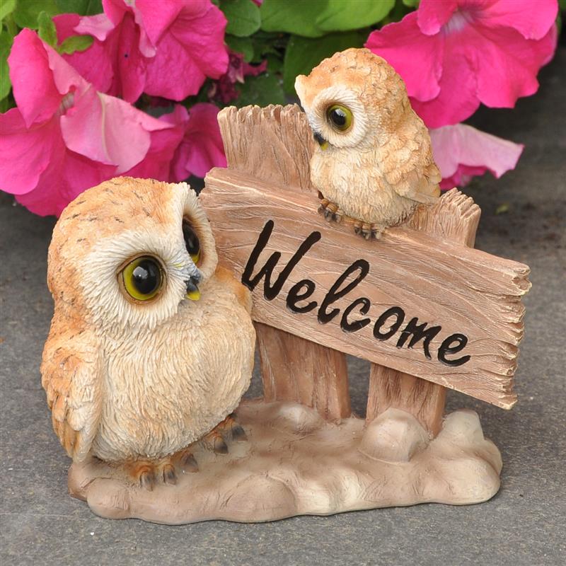 Dazikemo Gartenfigur Dekofigur Eulen Willkommen - Bild 1