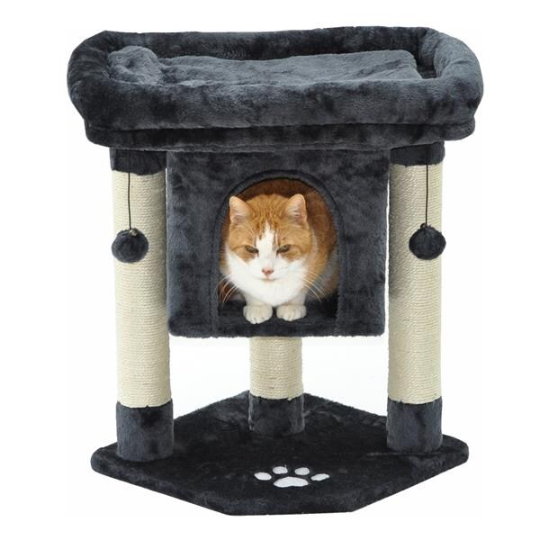 Dazikemo Katzen Kratzbaum 61 cm - grau mit großem Liegeplatz und Katzenhöhle
