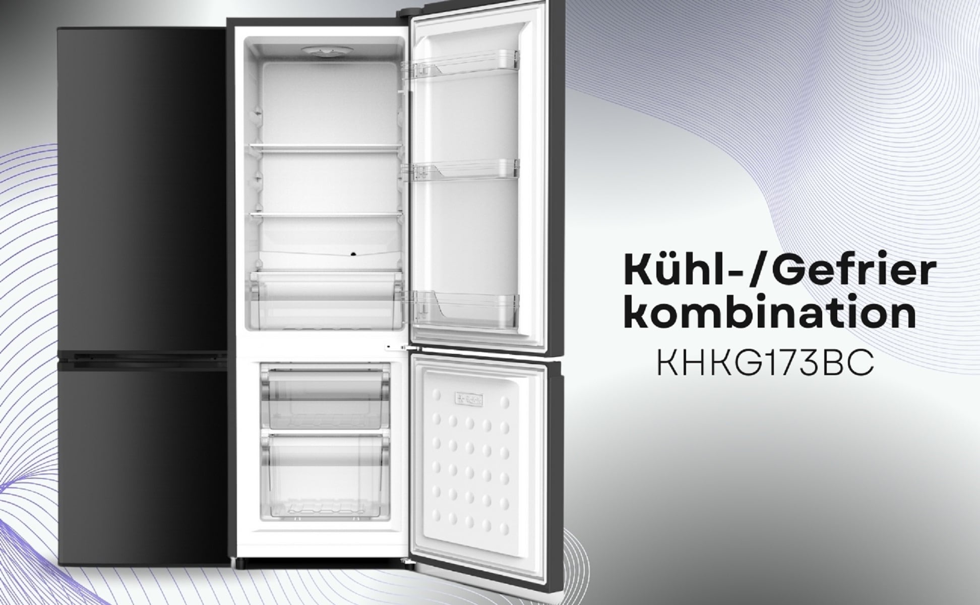 PKM K&uuml;hlgefrierkombination KHKG173BC schwarz 161L K&uuml;hlschrank LED - Bild 1