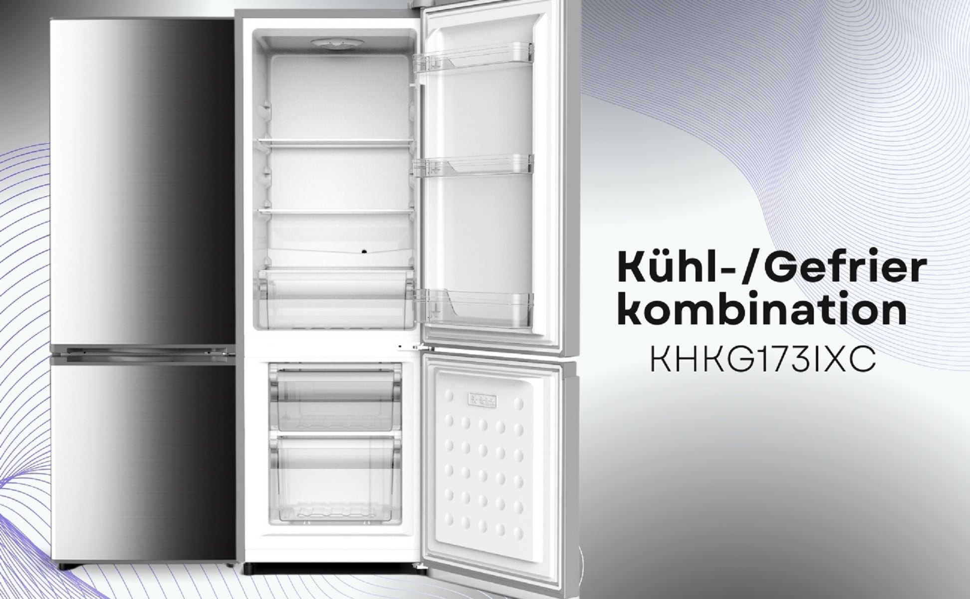 PKM K&uuml;hlgefrierkombination KHKG173IXC Inox 161L K&uuml;hlschrank LED - Bild 1