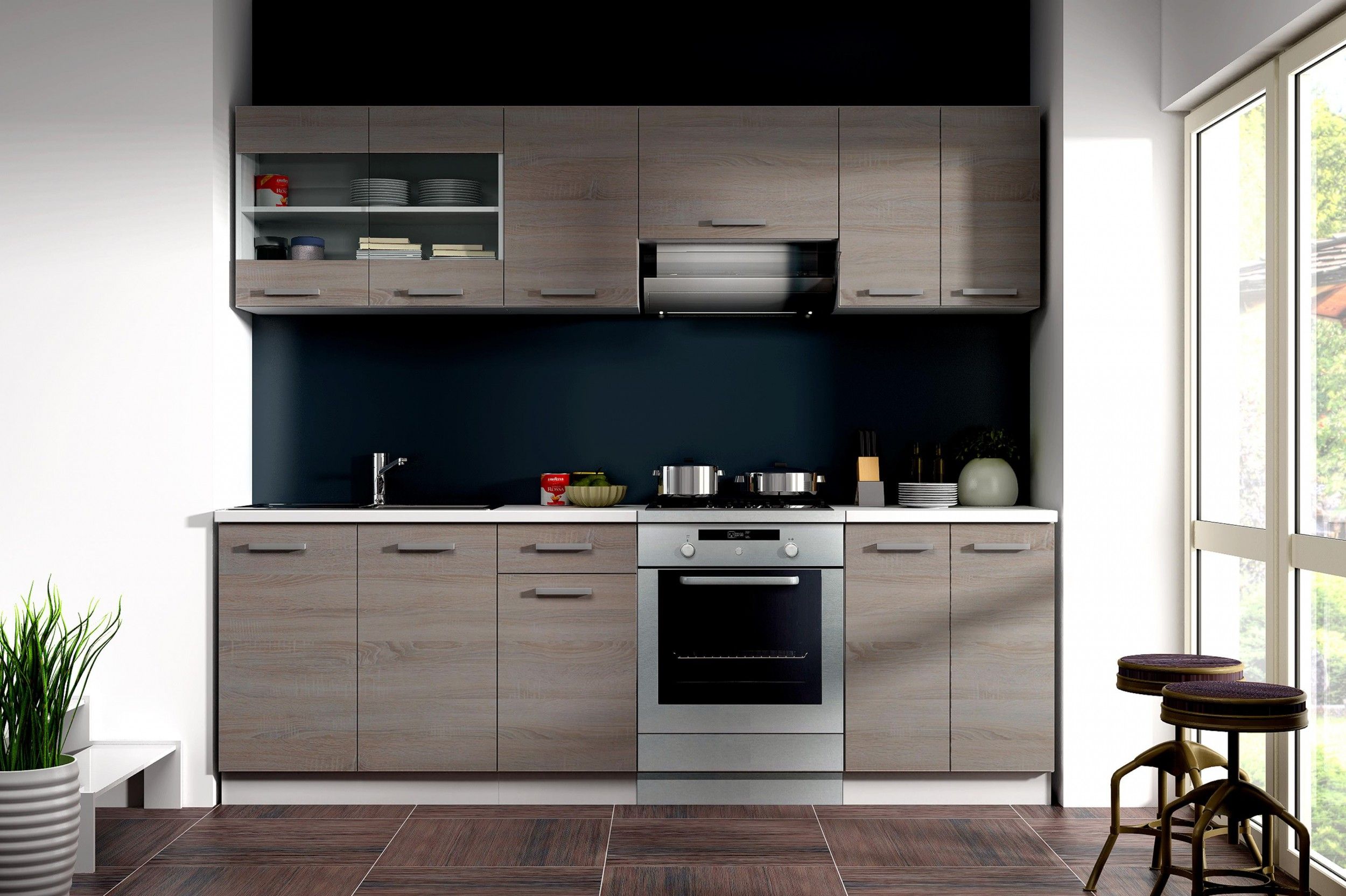 TOP K&Uuml;CHE DAVE 240 CM K&Uuml;CHENZEILE K&Uuml;CHENBLOCK &ndash; EICHE SONOMA TR&Uuml;FFEL NEU & OVP - Bild 1