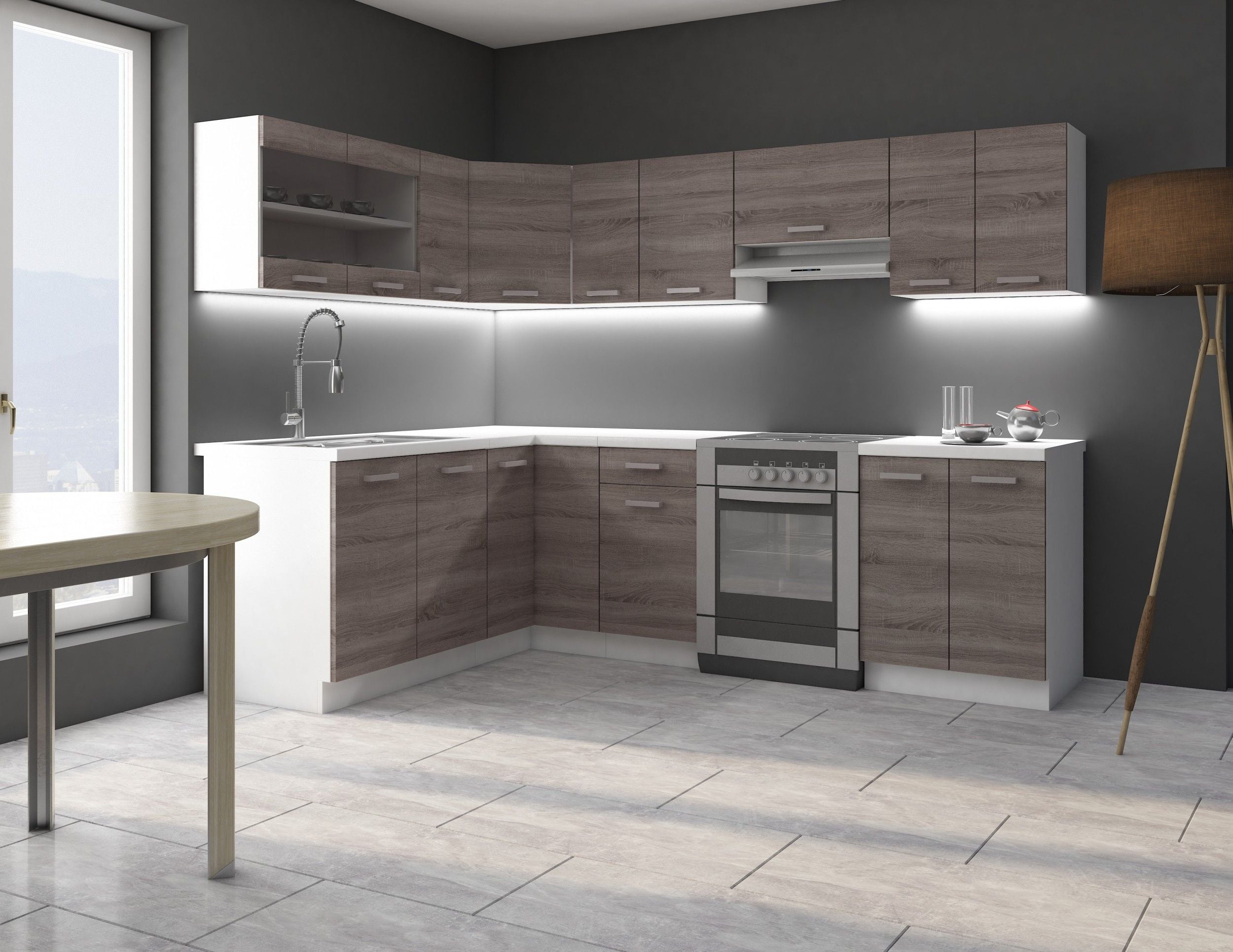 Eckk&uuml;che K&uuml;che Dave 170x250 cm K&uuml;chenzeile K&uuml;chenblock Winkelk&uuml;che Sonoma Eiche - Bild 1