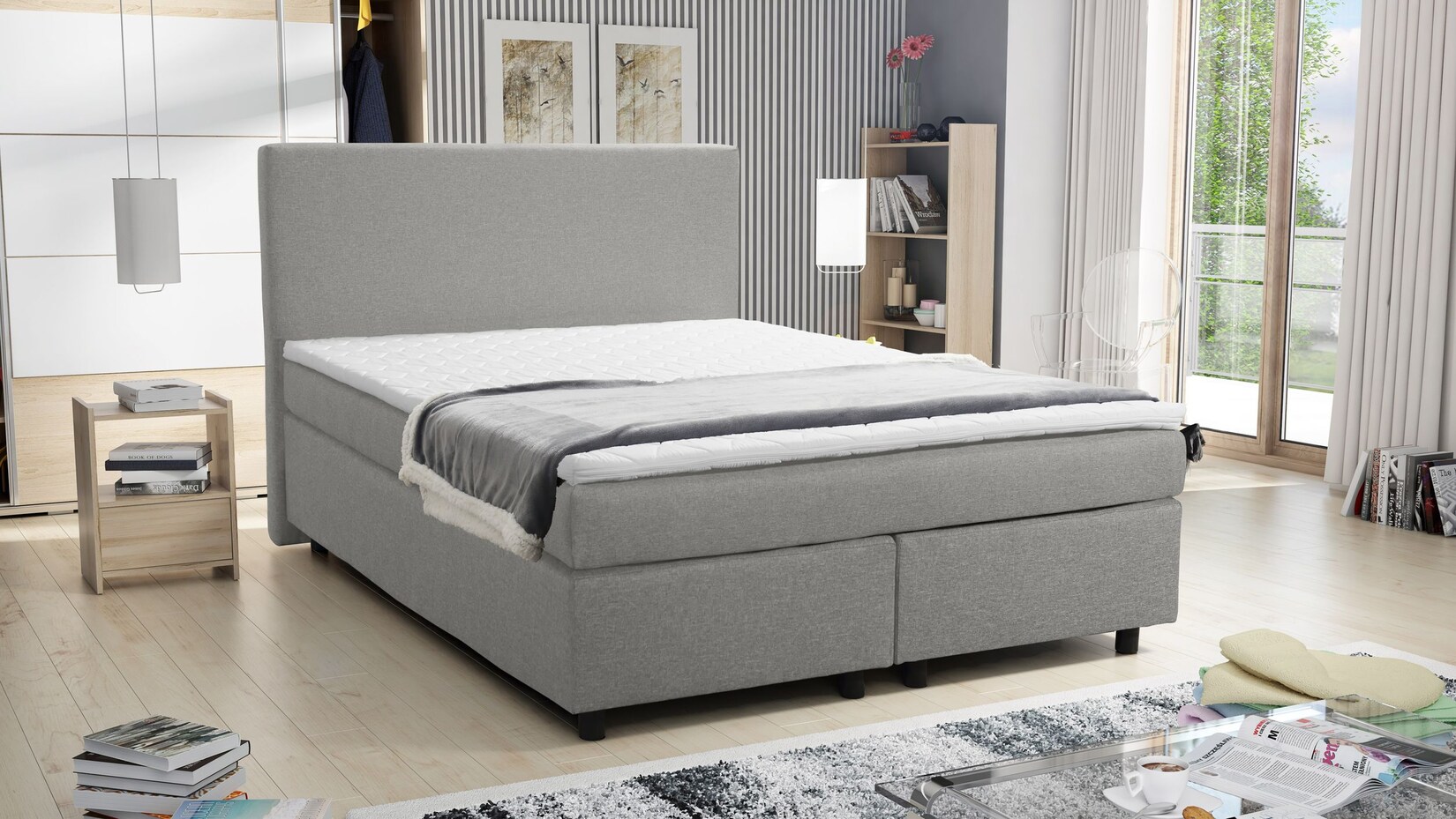 Boxspringbett Hotelbett 140×200 Bonellfederkern Bett mit Topper Paxos 1 hellgrau | 04260304593813