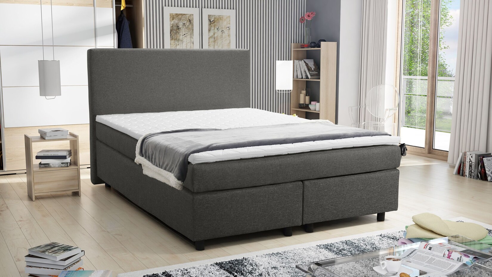 Boxspringbett Hotelbett 140×200 Bonellfederkern Bett mit Topper Paxos 2 grau | 04260304593912
