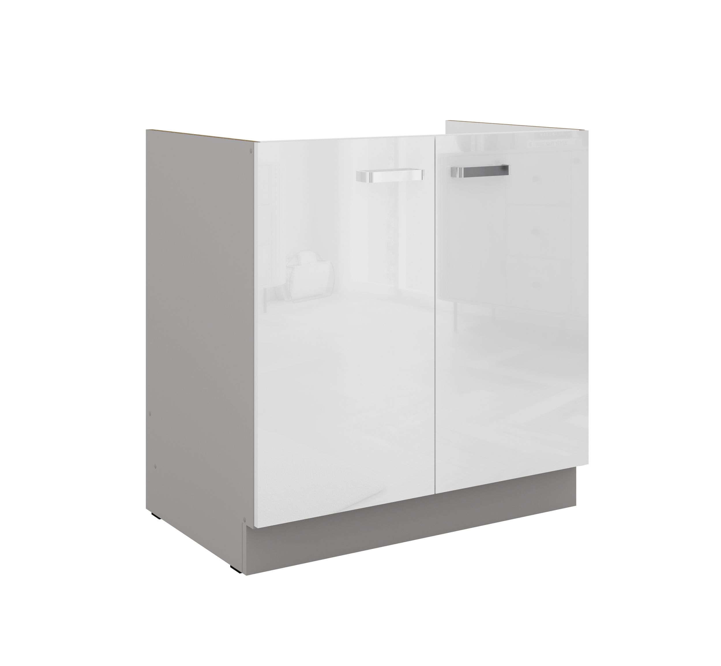 Sp&uuml;lenschrank 80 Bianca Hochglanz Wei&szlig; Grau K&uuml;chenzeile K&uuml;chenblock Einbauk&uuml;che - Bild 1