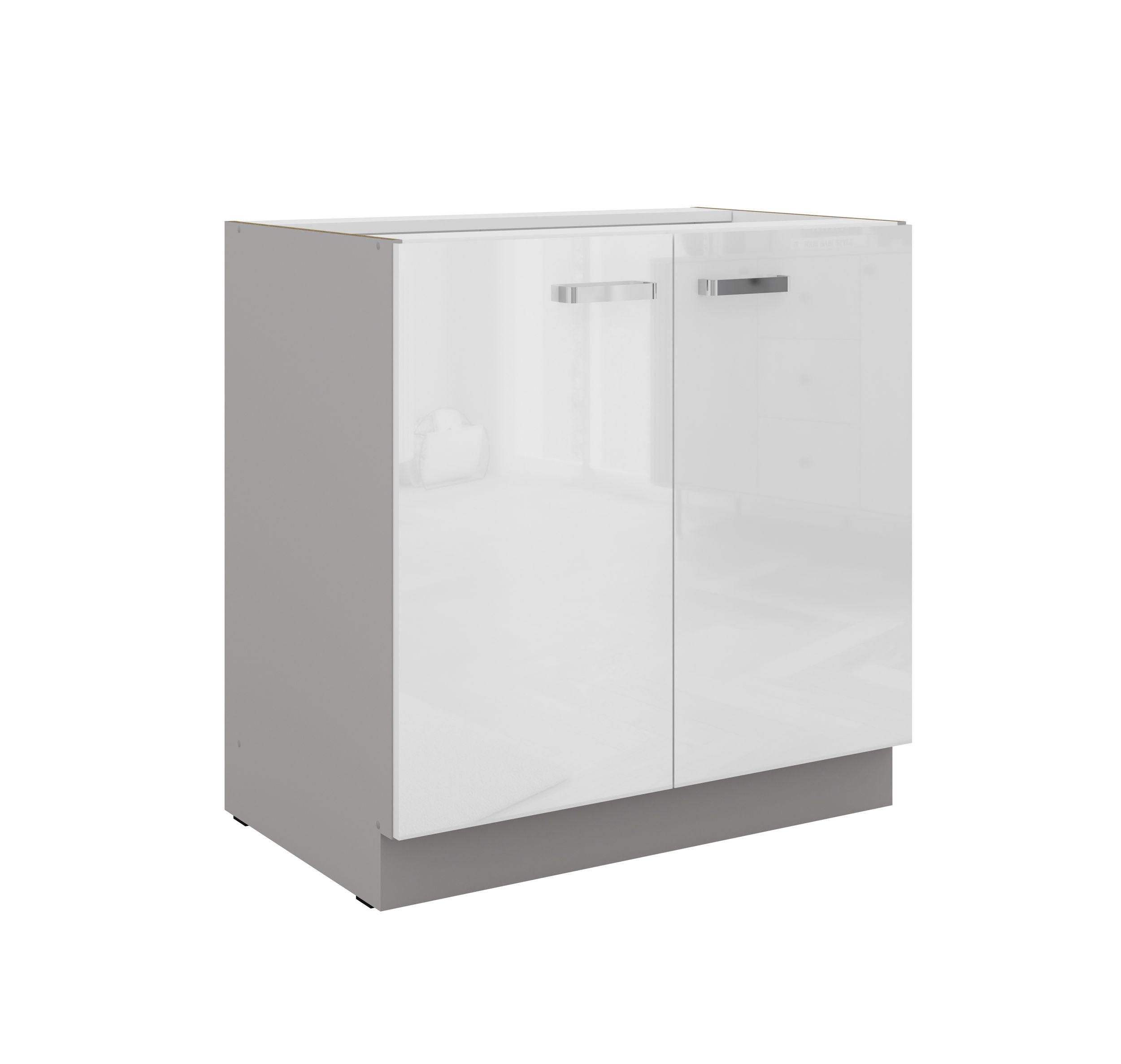 Unterschrank 80 Bianca Wei&szlig; Hochglanz + Grau K&uuml;chenzeile K&uuml;chenblock K&uuml;che - Bild 1