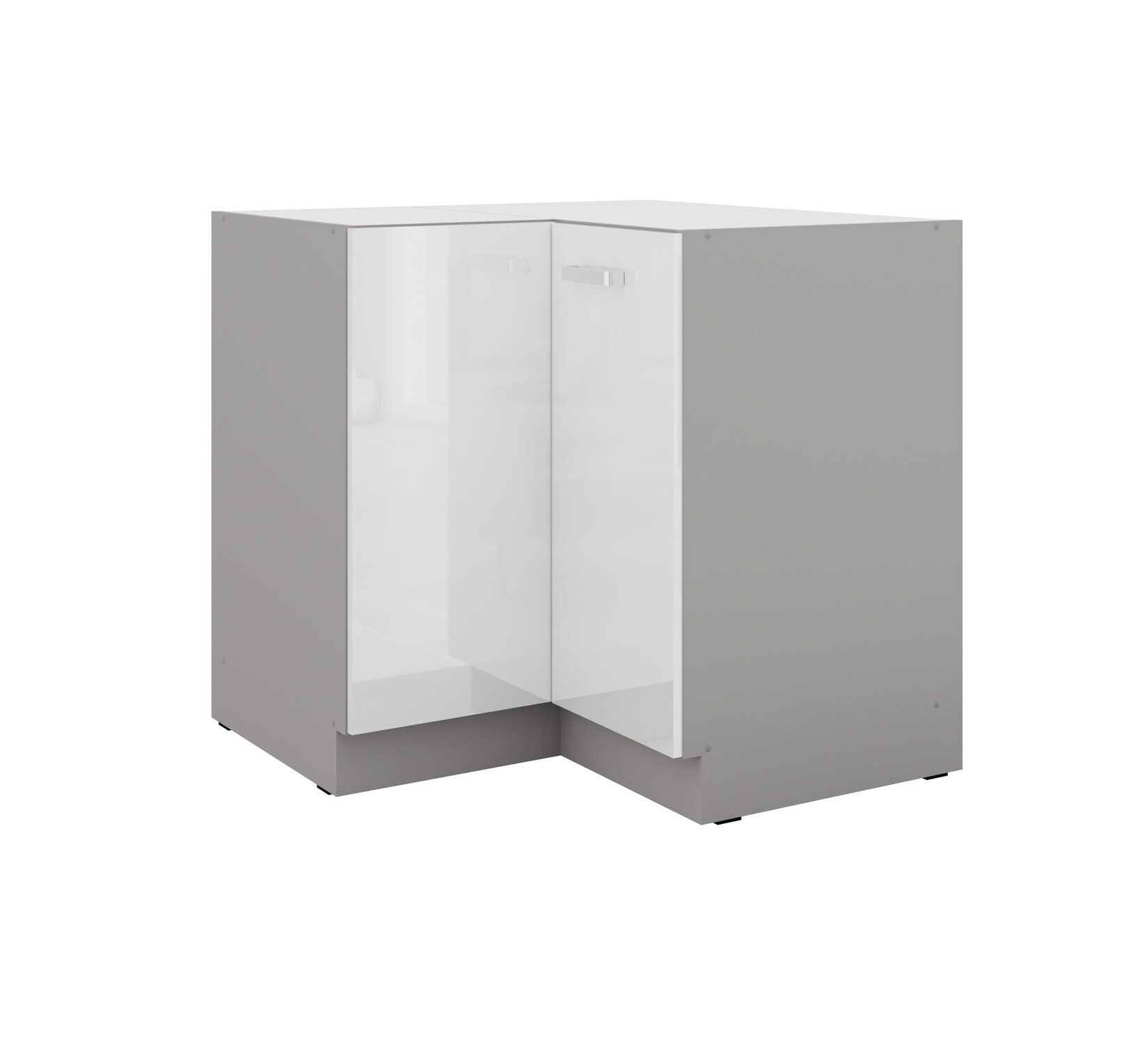 Eckunterschrank 90x90 Bianca Weiß Hochglanz + Grau Küchenzeile Küchenblock