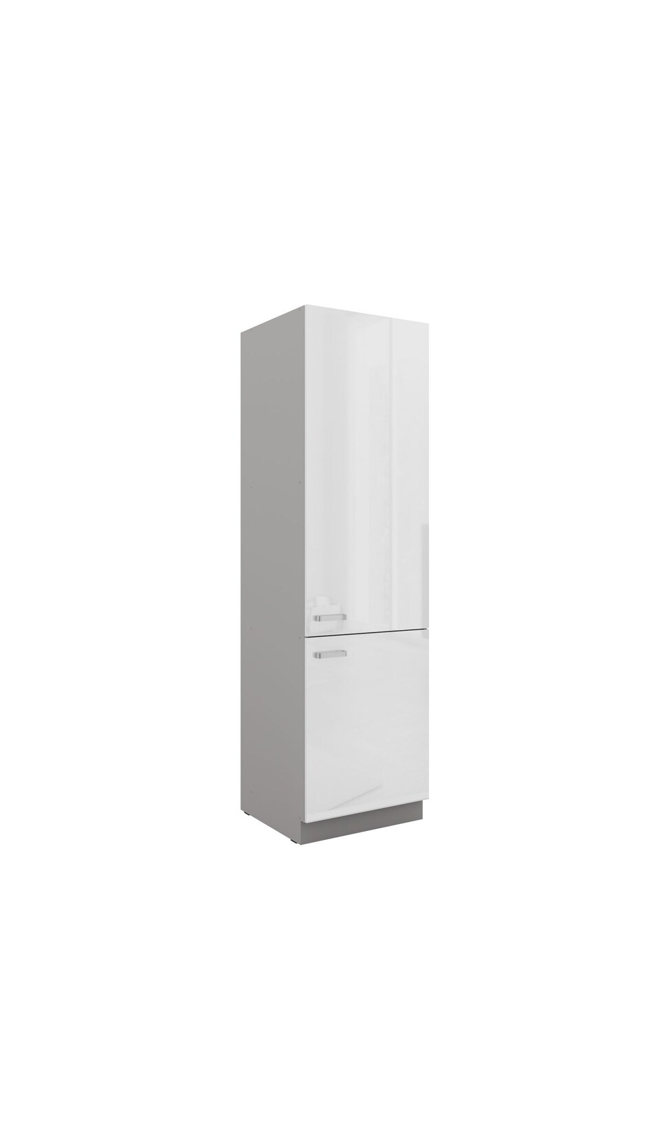 Küchen Hochschrank 60 Bianca Weiß Hochglanz + Grau Küchenzeile Küchenblock