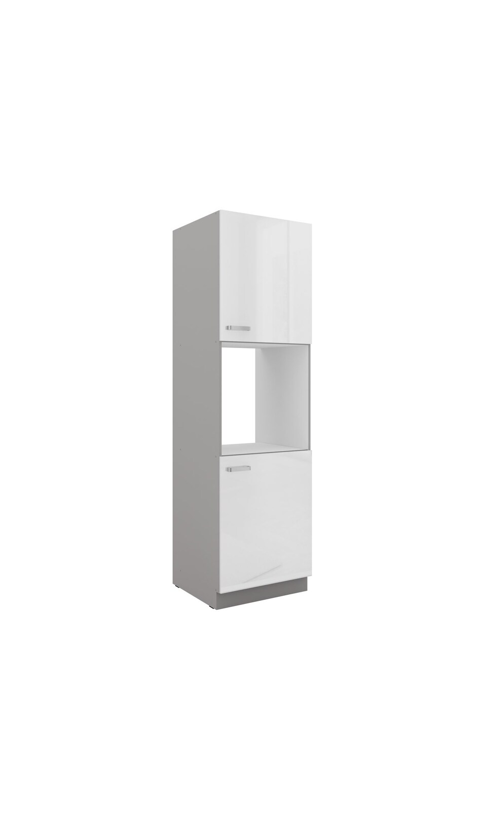 Küchen Hochschrank 60 Bianca Weiß Hochglanz + Grau Küchenzeile Küchenblock