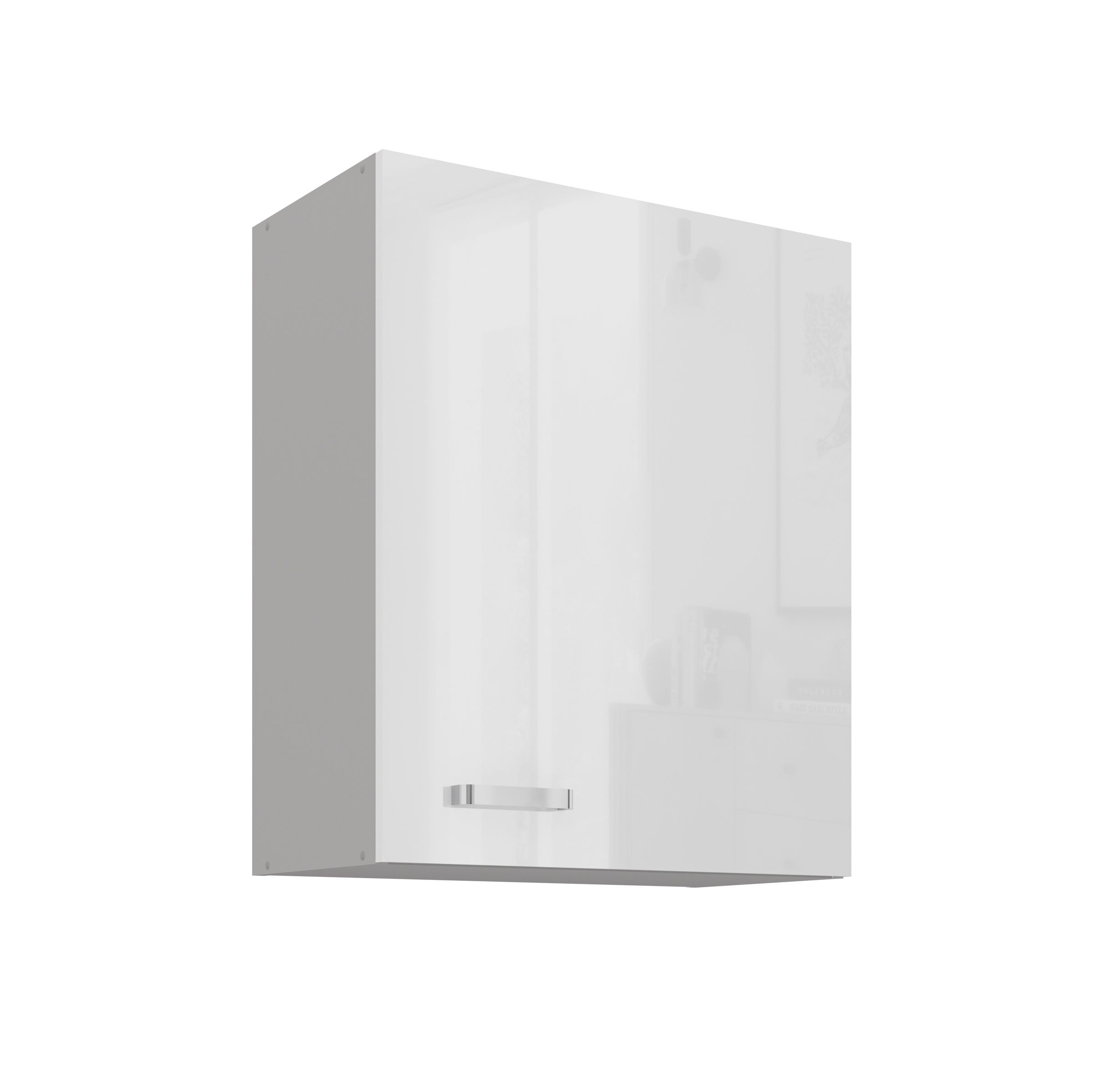 K&uuml;che H&auml;ngeschrank 60 Bianca Wei&szlig; Hochglanz + Grau K&uuml;chenzeile K&uuml;chenblock - Bild 1