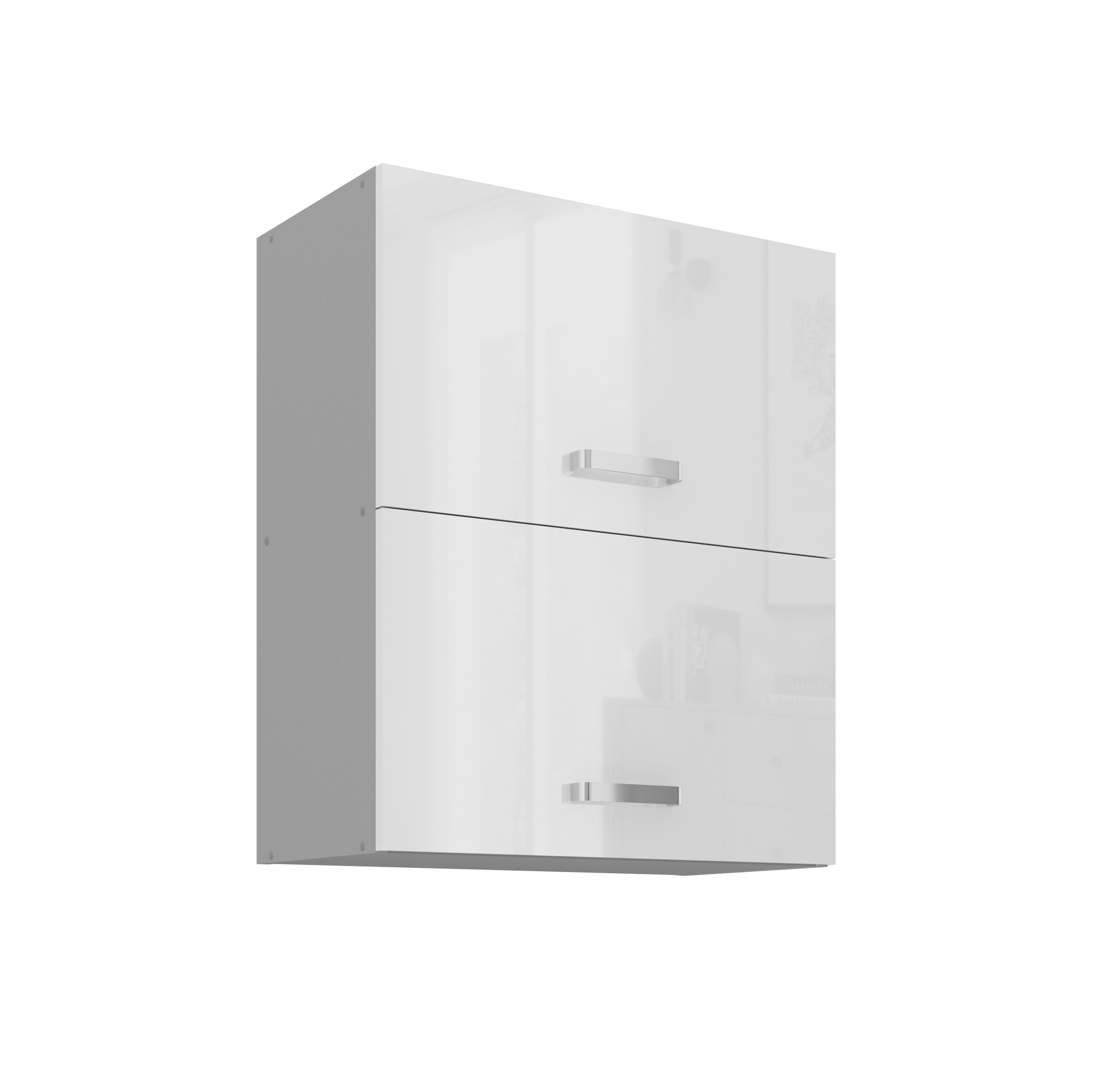 K&uuml;che H&auml;ngeschrank 60 Bianca Wei&szlig; Hochglanz + Grau K&uuml;chenzeile K&uuml;chenblock - Bild 1