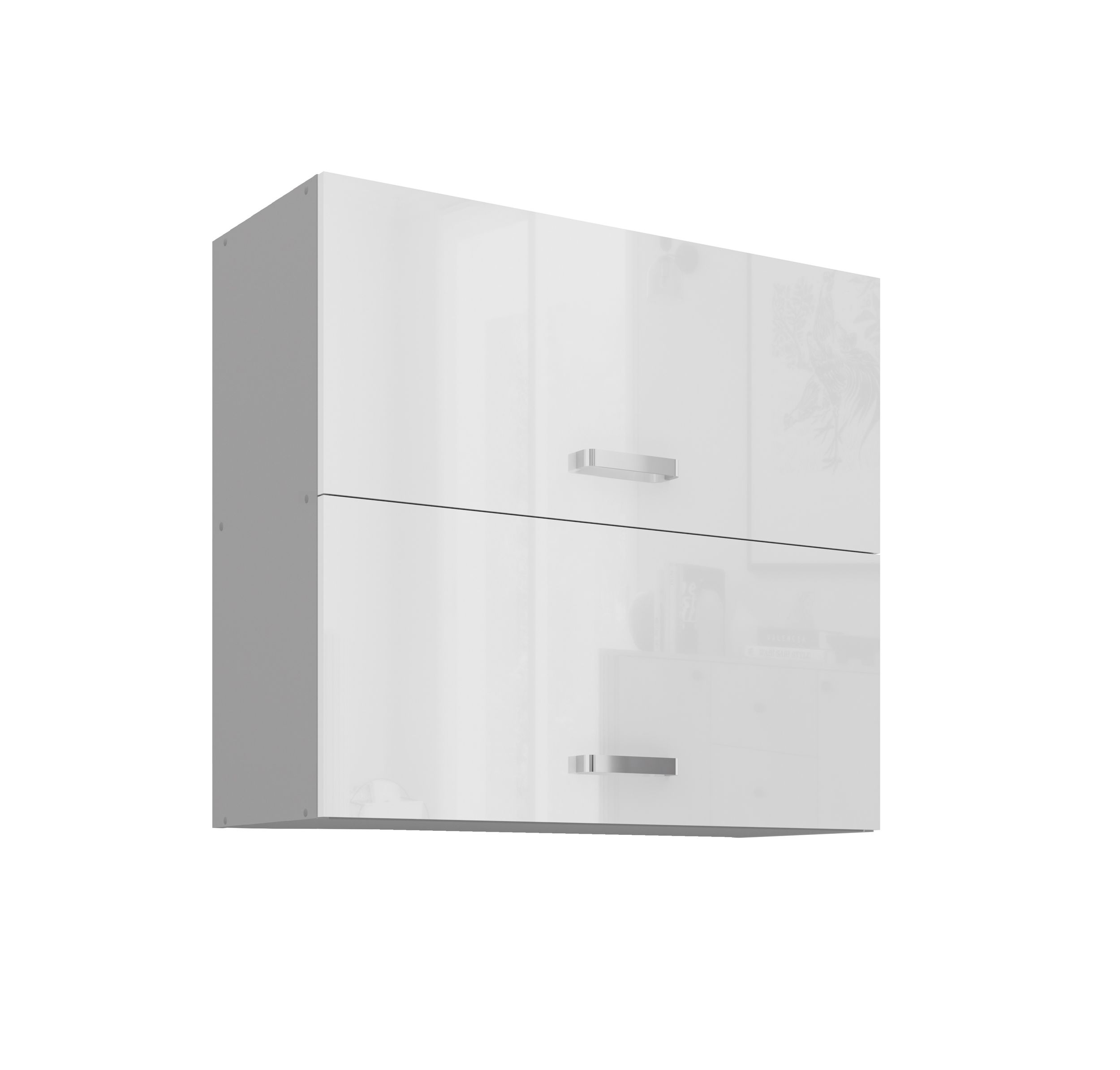 K&uuml;che H&auml;ngeschrank 80 Bianca Wei&szlig; Hochglanz + Grau K&uuml;chenzeile K&uuml;chenblock - Bild 1