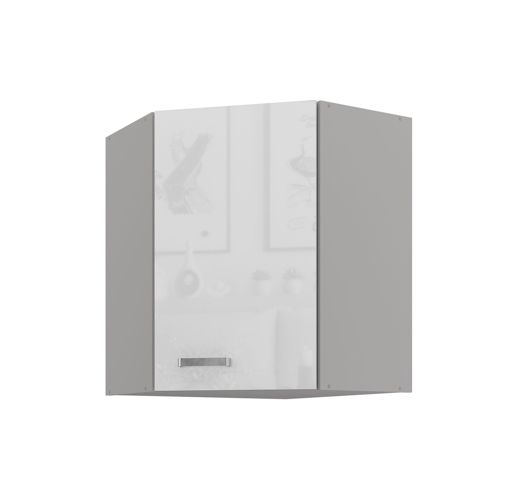 Eckhängeschrank 60x60 Bianca Weiß Hochglanz + Grau Küchenzeile Küchenblock