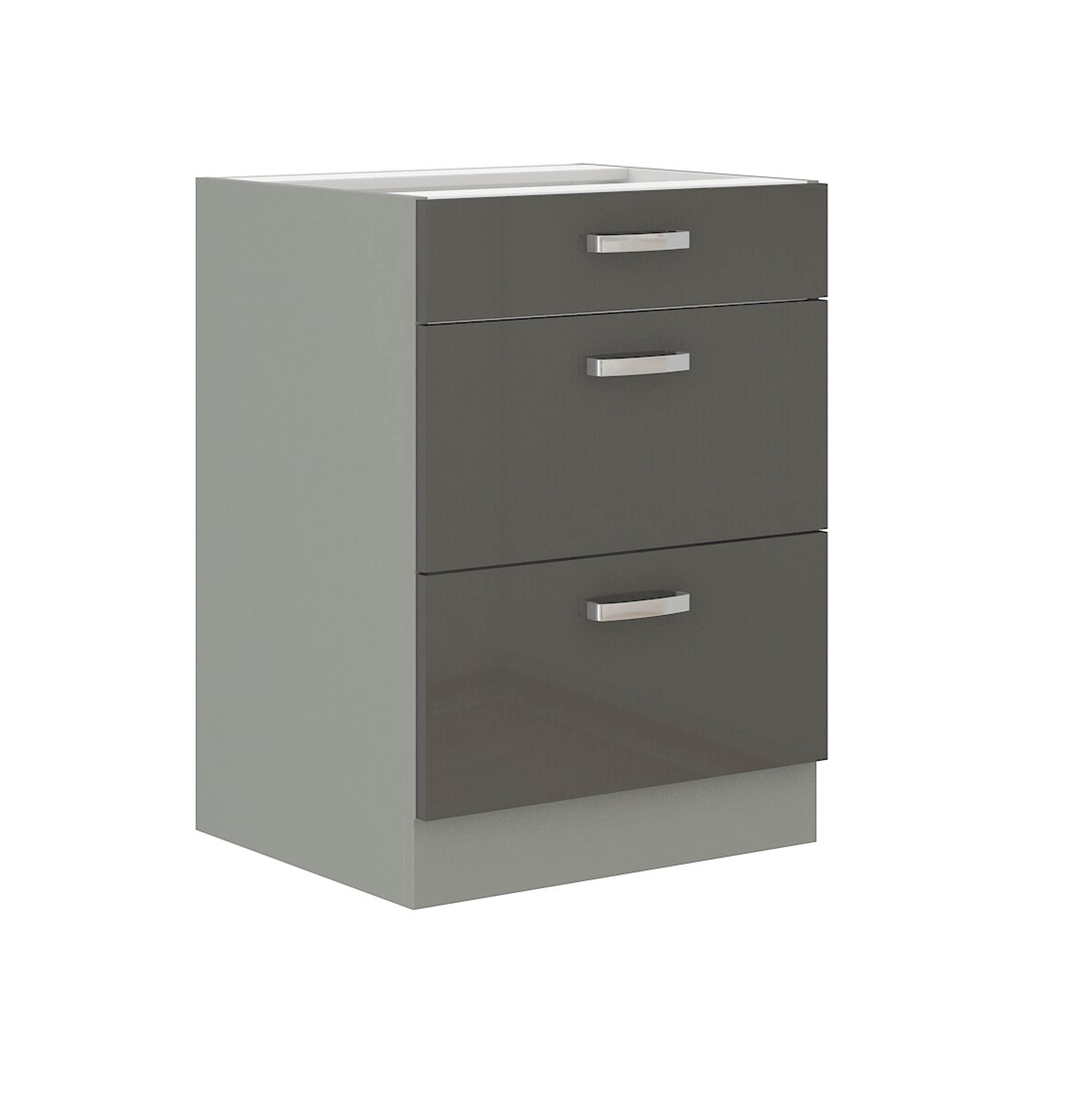 K&uuml;chen Unterschrank 60 cm Grau Hochglanz Vollauszug Soft-Close K&uuml;che Grey Bianca - Bild 1