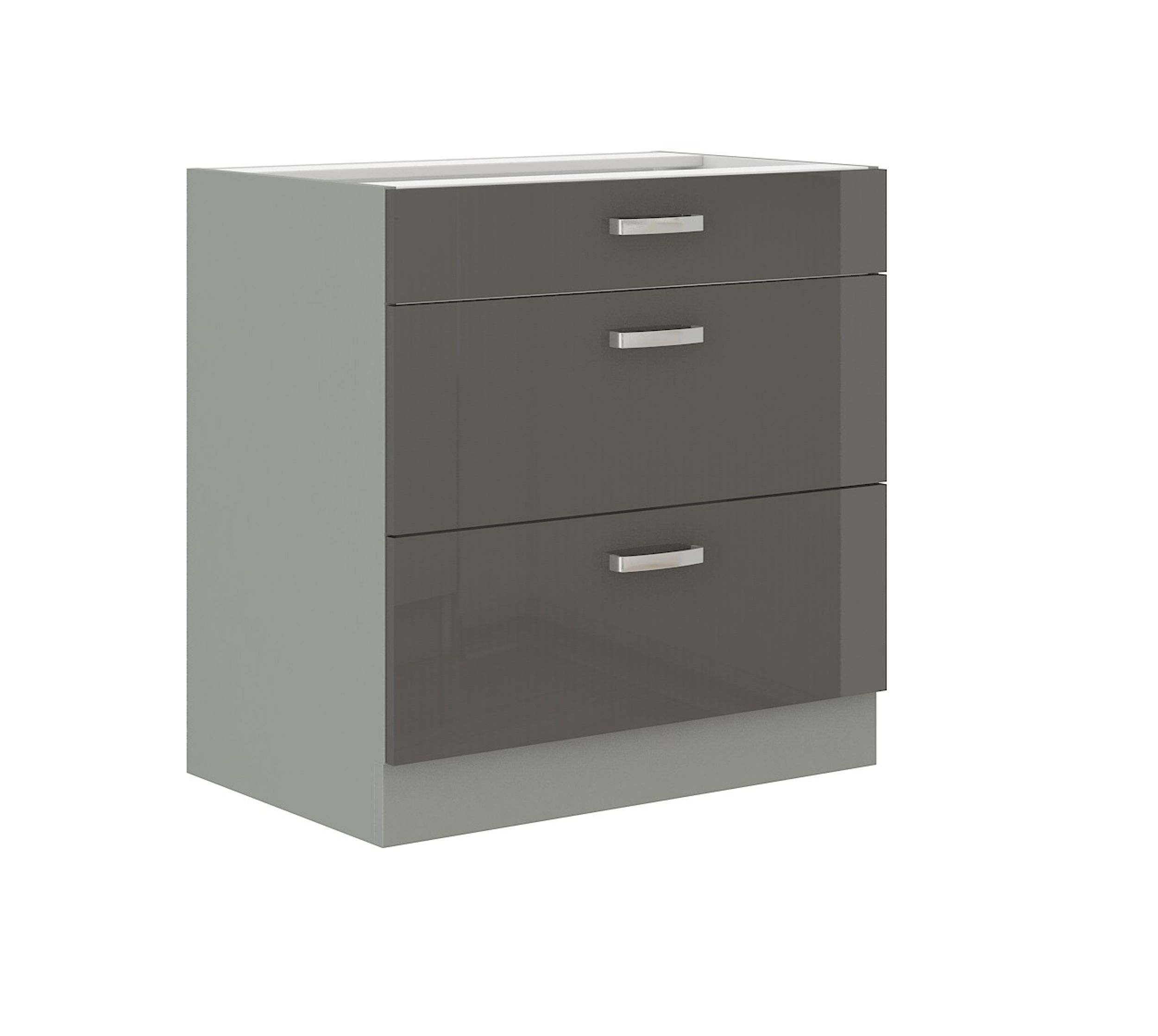 K&uuml;chen Unterschrank 80 cm Hochglanz Grau Vollauszug Soft-Close K&uuml;che Grey Bianca - Bild 1