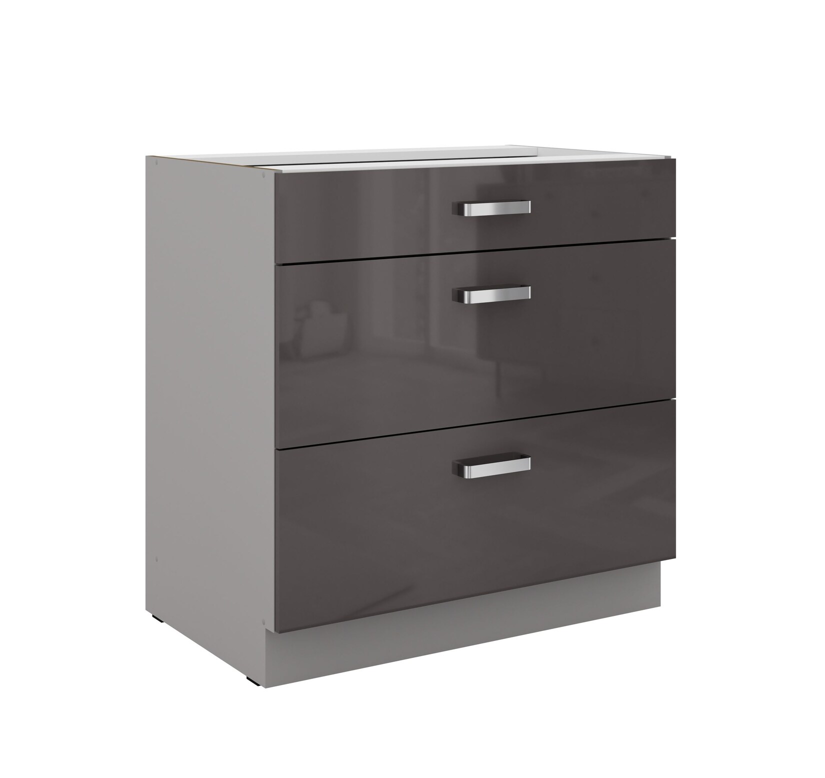 Küchen Unterschrank 80 cm Hochglanz Grau Vollauszug Soft-Close Küche Grey Bianca