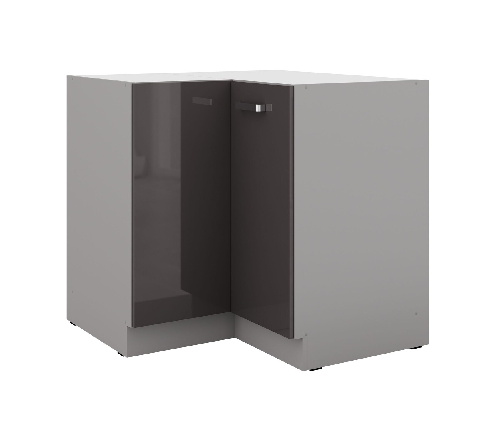 Eckunterschrank 90x90 Hochglanz Grau Küchenzeile Küchenblock Küche Grey Bianca