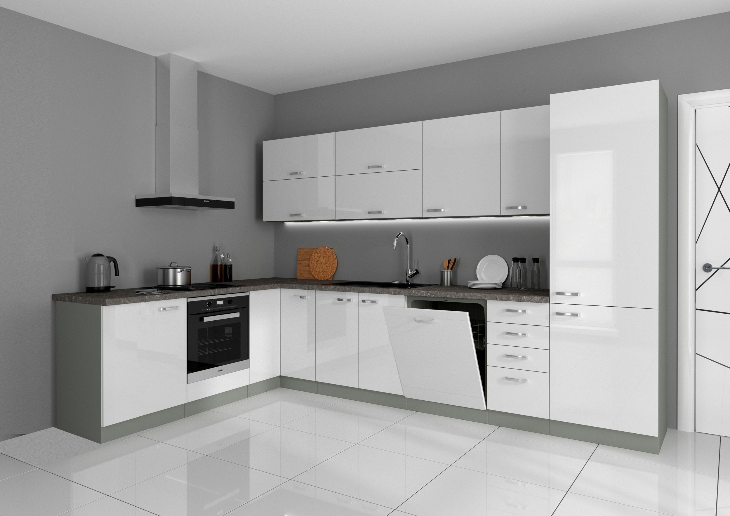 K&uuml;che Bianca Ecke I 210x330 cm K&uuml;chenzeile in Hochglanz wei&szlig; K&uuml;chenblock - Bild 1