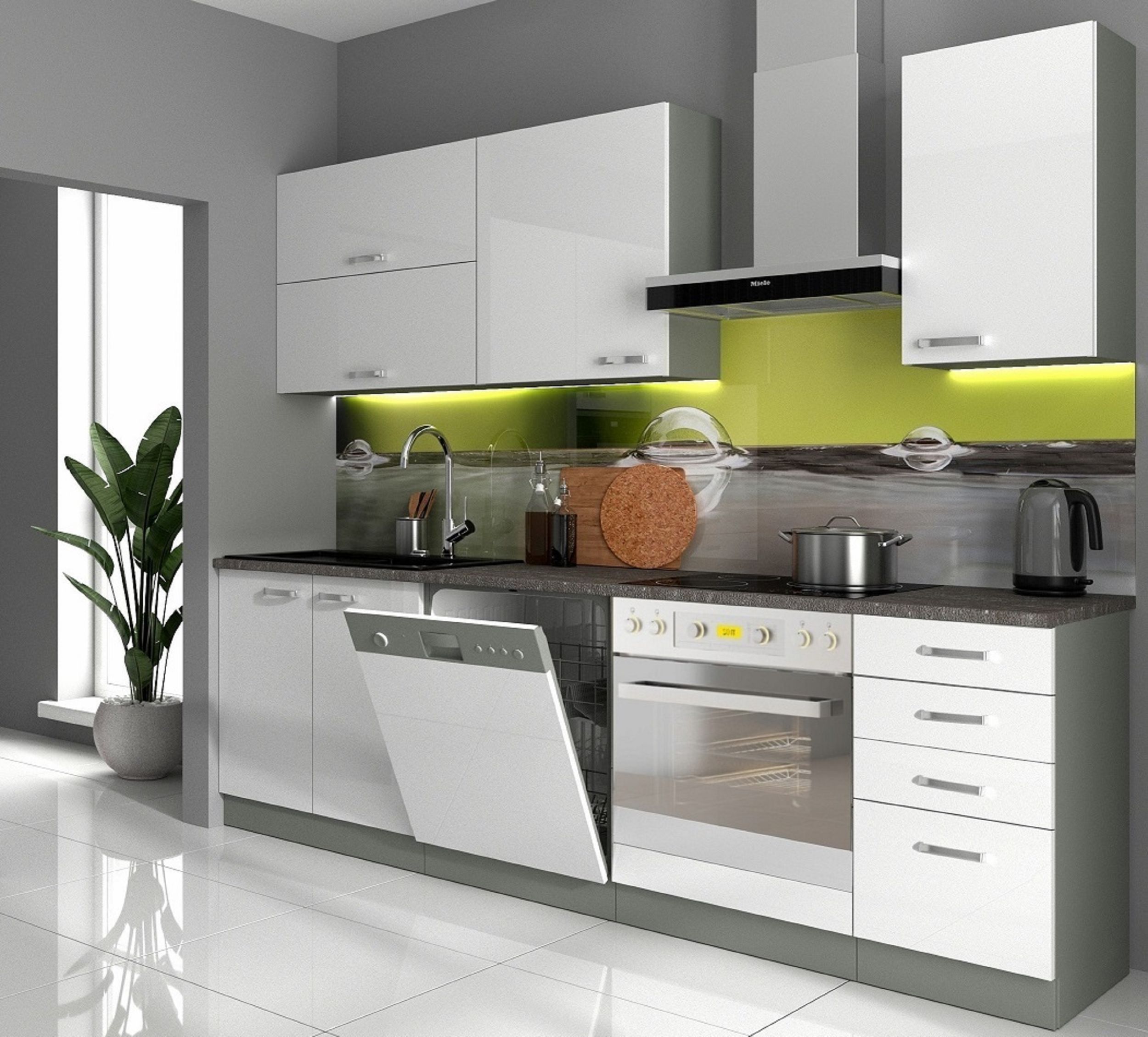 K&uuml;che Bianca Basic I 240 cm K&uuml;chenzeile Hochglanz wei&szlig; K&uuml;chenblock Einbauk&uuml;che - Bild 1