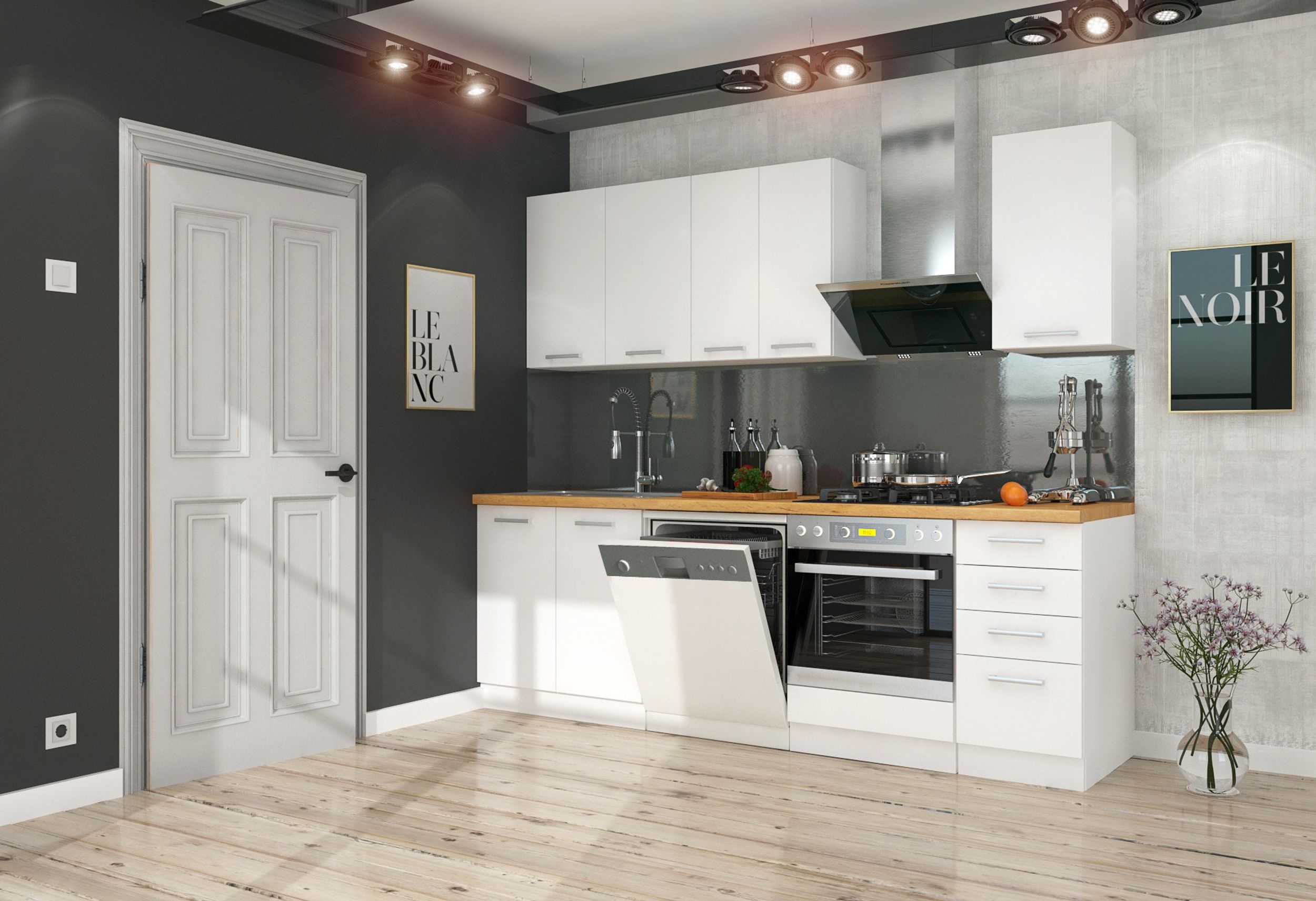 K&uuml;che Eko White Basic 240cm wei&szlig; K&uuml;chenzeile K&uuml;chenblock Einbauk&uuml;che Singlek&uuml;che - Bild 1