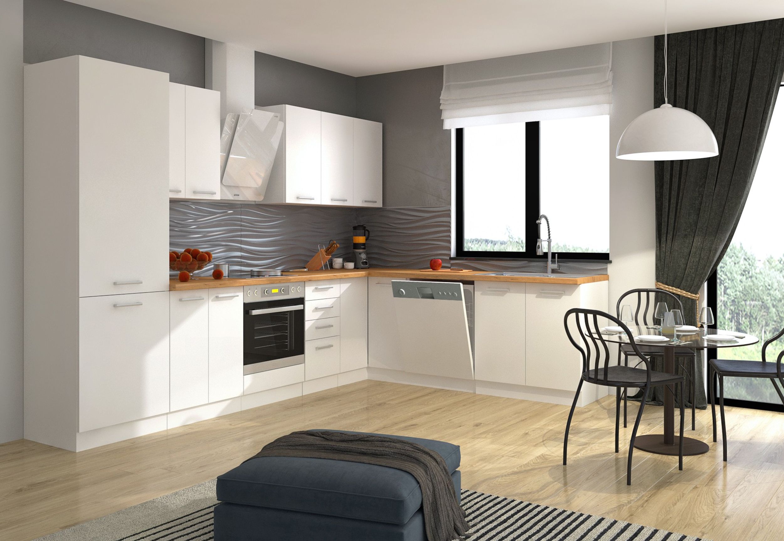 Eckk&uuml;che Eko White 310x230 cm in wei&szlig; K&uuml;chenzeile K&uuml;chenblock Einbauk&uuml;che - Bild 1