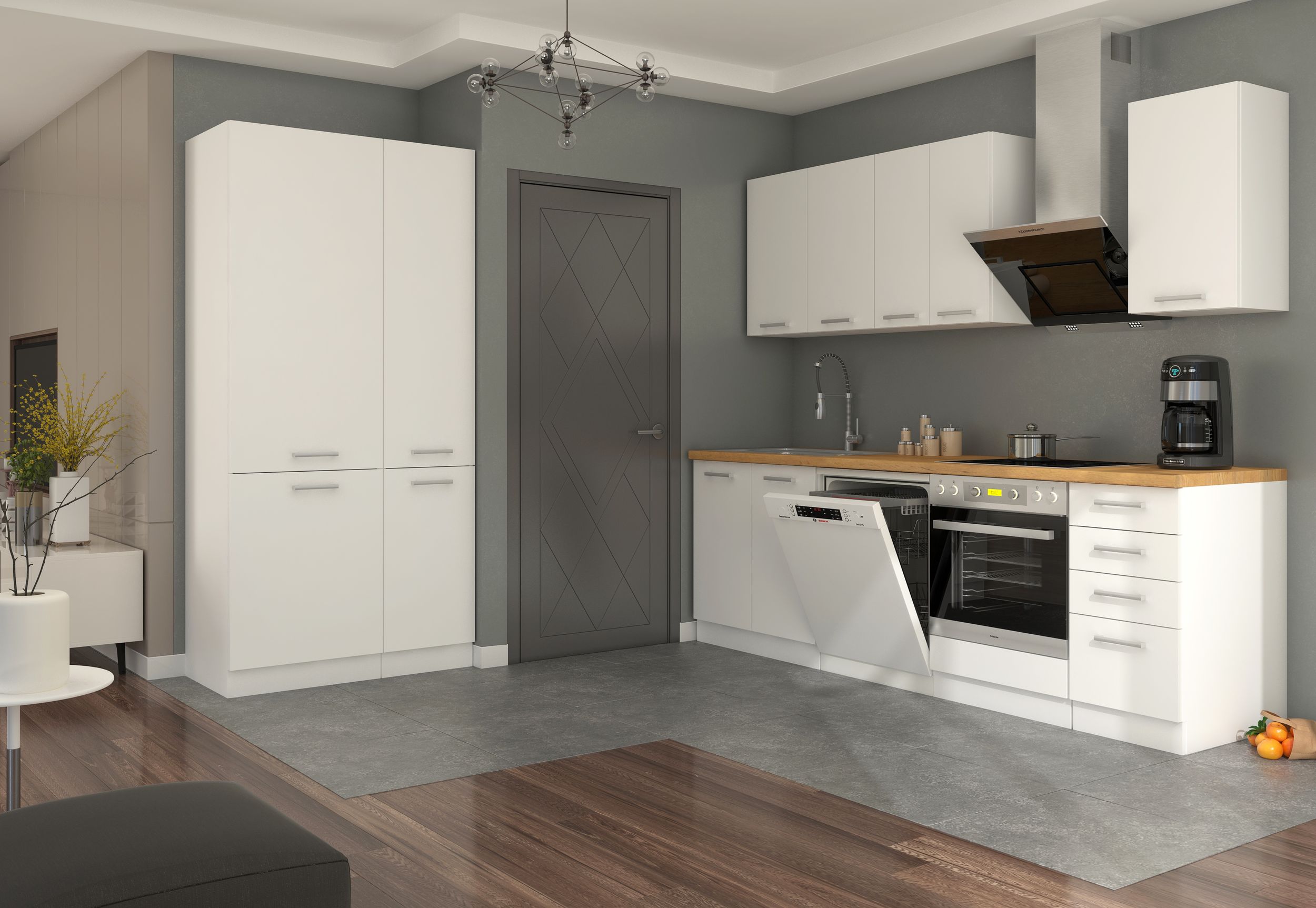 K&uuml;che Eko White 240 + 100cm wei&szlig; K&uuml;chenzeile K&uuml;chenblock Einbauk&uuml;che Singlek&uuml;che - Bild 1