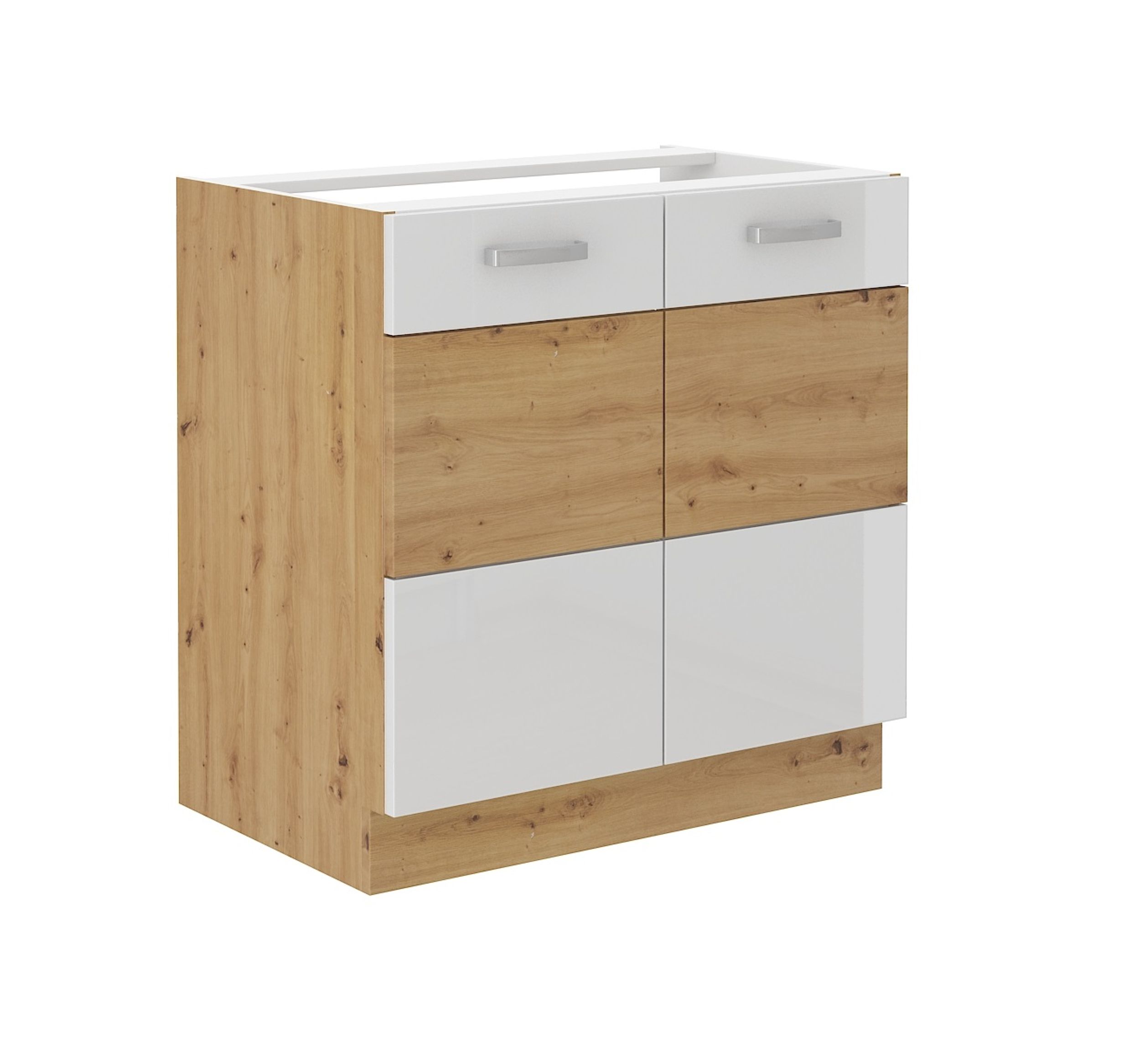 Sp&uuml;lenschrank 80 cm Eiche Artisan + Wei&szlig; Hochglanz K&uuml;chenzeile K&uuml;chenblock K&uuml;che - Bild 1