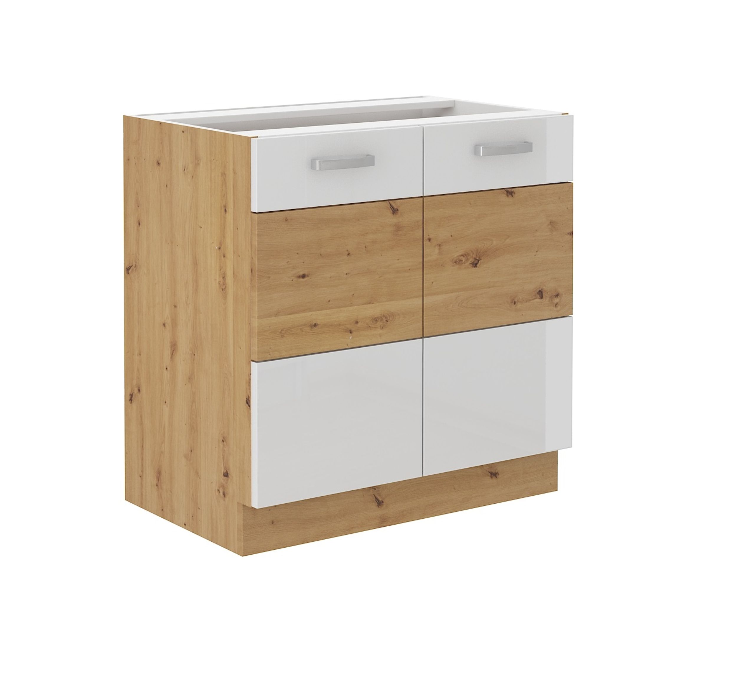 Unterschrank 80 cm Eiche Artisan + Wei&szlig; Hochglanz K&uuml;chenzeile K&uuml;chenblock K&uuml;che - Bild 1