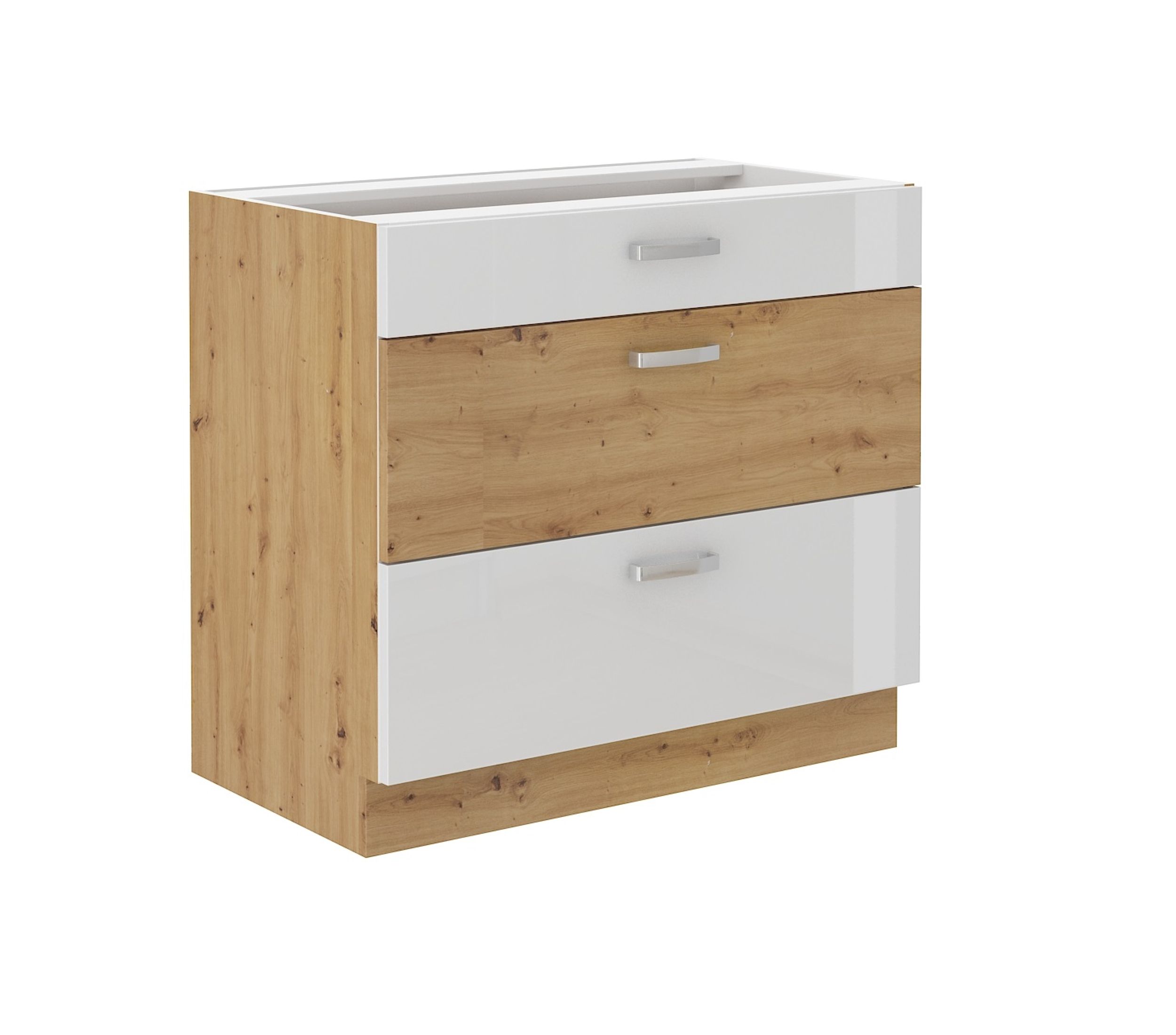 K&uuml;chen Unterschrank 80 cm Eiche Artisan + Wei&szlig; Hochglanz Vollauszug Soft-Close - Bild 1