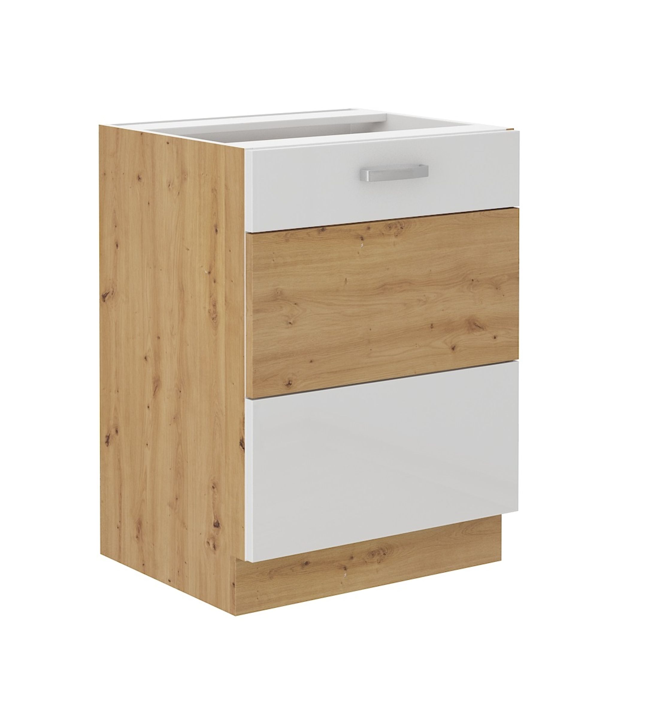 Unterschrank 60 cm Eiche Artisan + Wei&szlig; Hochglanz K&uuml;chenzeile K&uuml;chenblock K&uuml;che - Bild 1