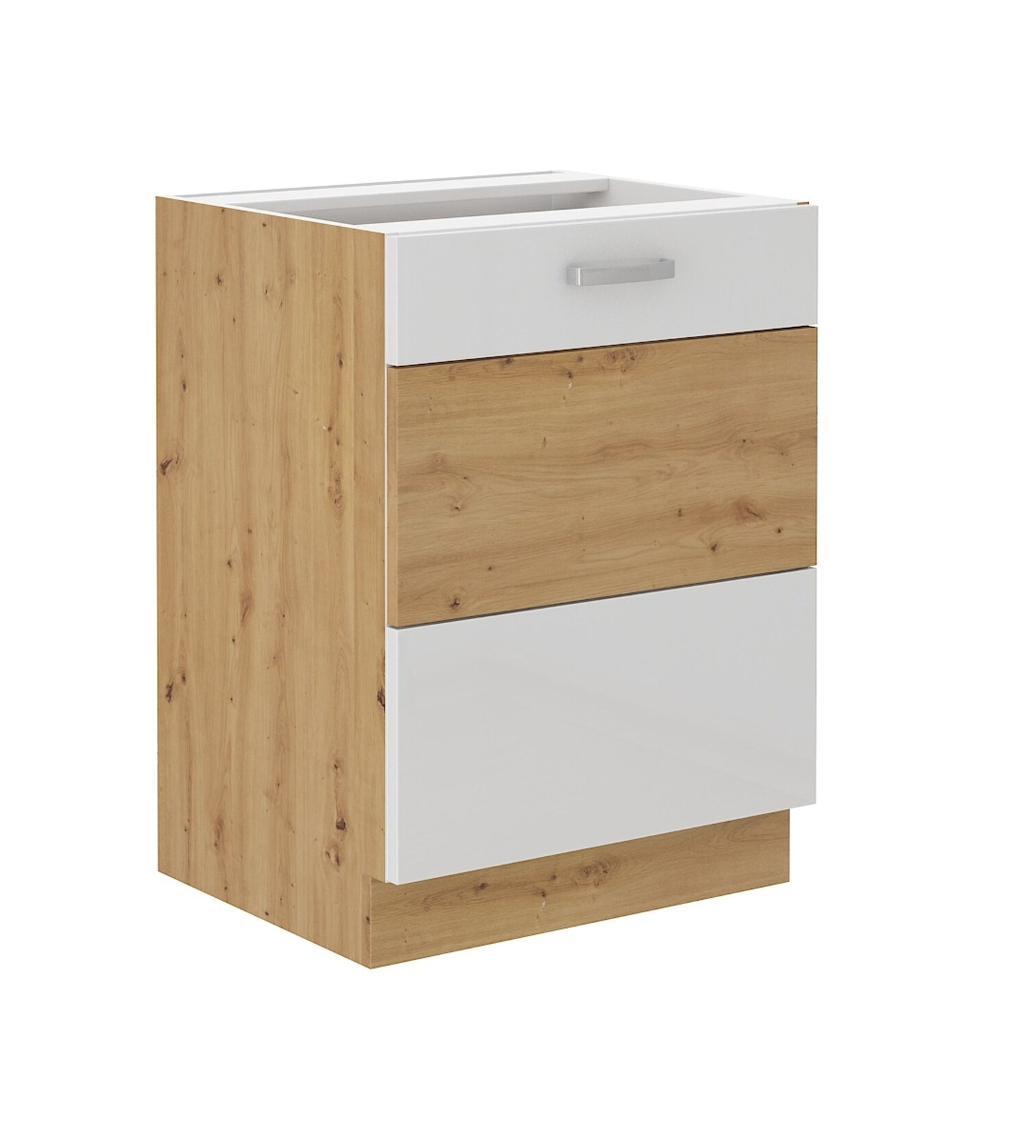 Unterschrank 60 cm Eiche Artisan + Weiß Hochglanz Küchenzeile Küchenblock Küche
