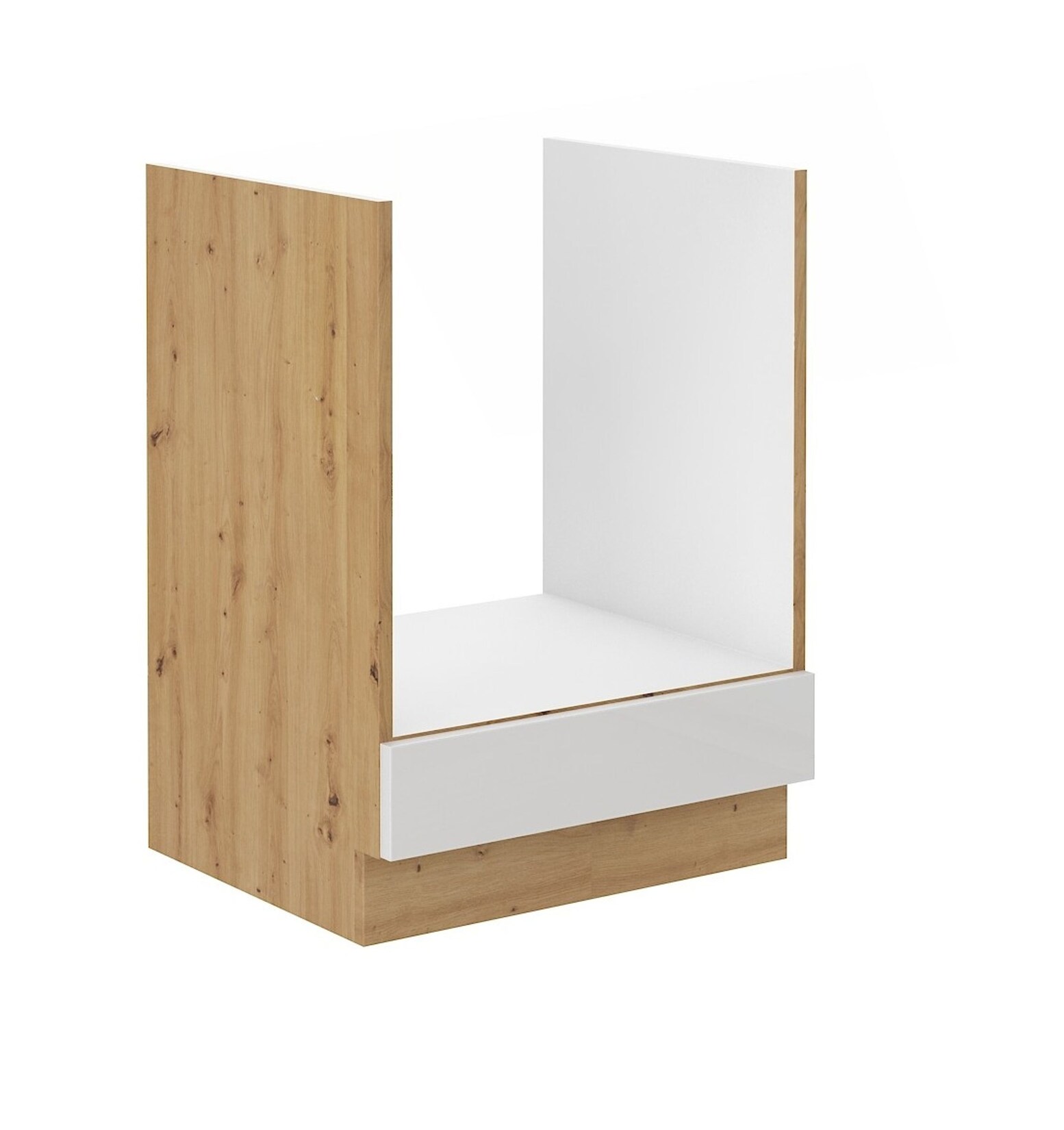 Herd Unterschrank 60 cm Eiche Artisan + Weiß Hochglanz Küchenzeile Küchenblock