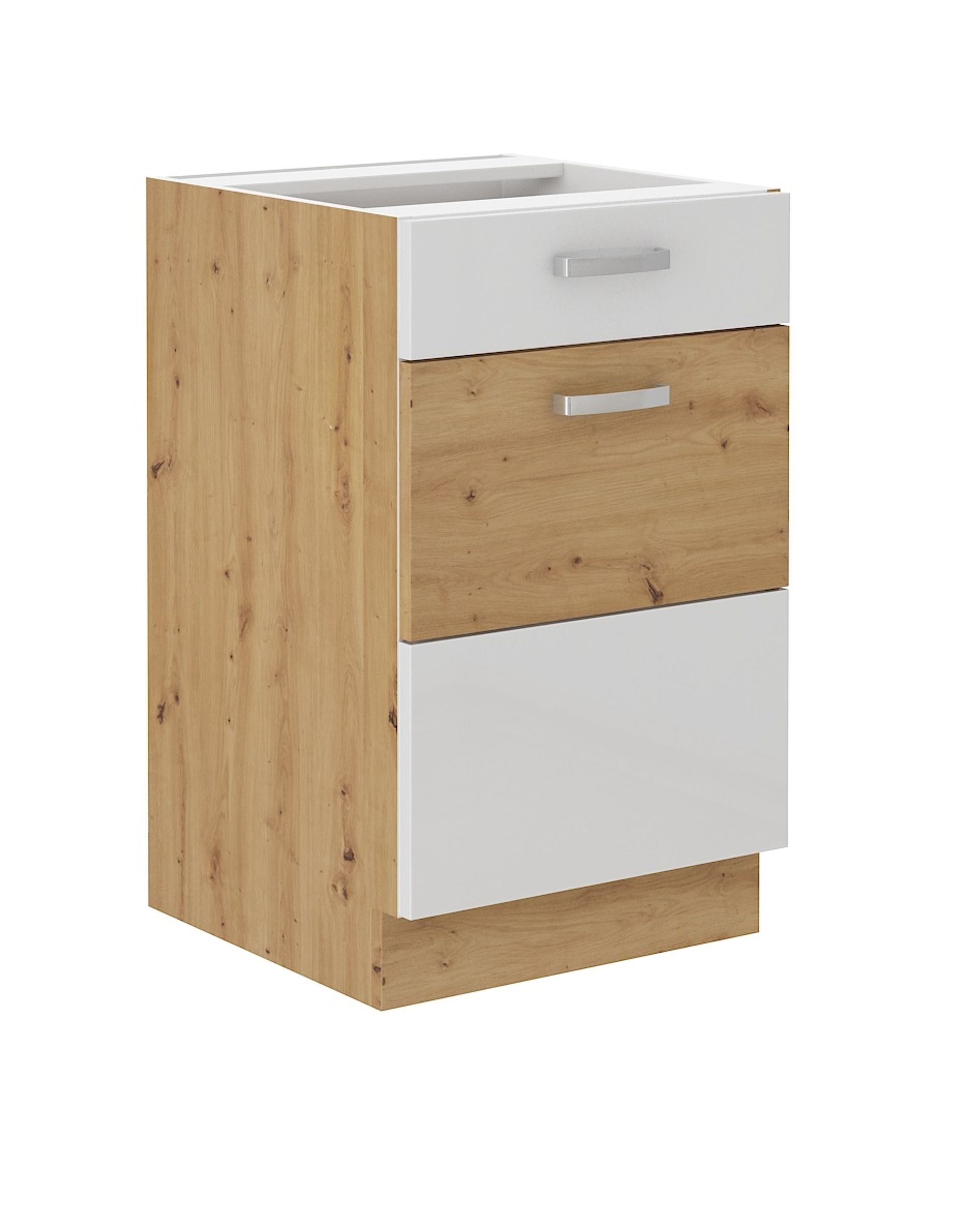 Unterschrank 50 Eiche Artisan + Wei&szlig; Hochglanz K&uuml;chenzeile Vollauszug Soft-Close - Bild 1