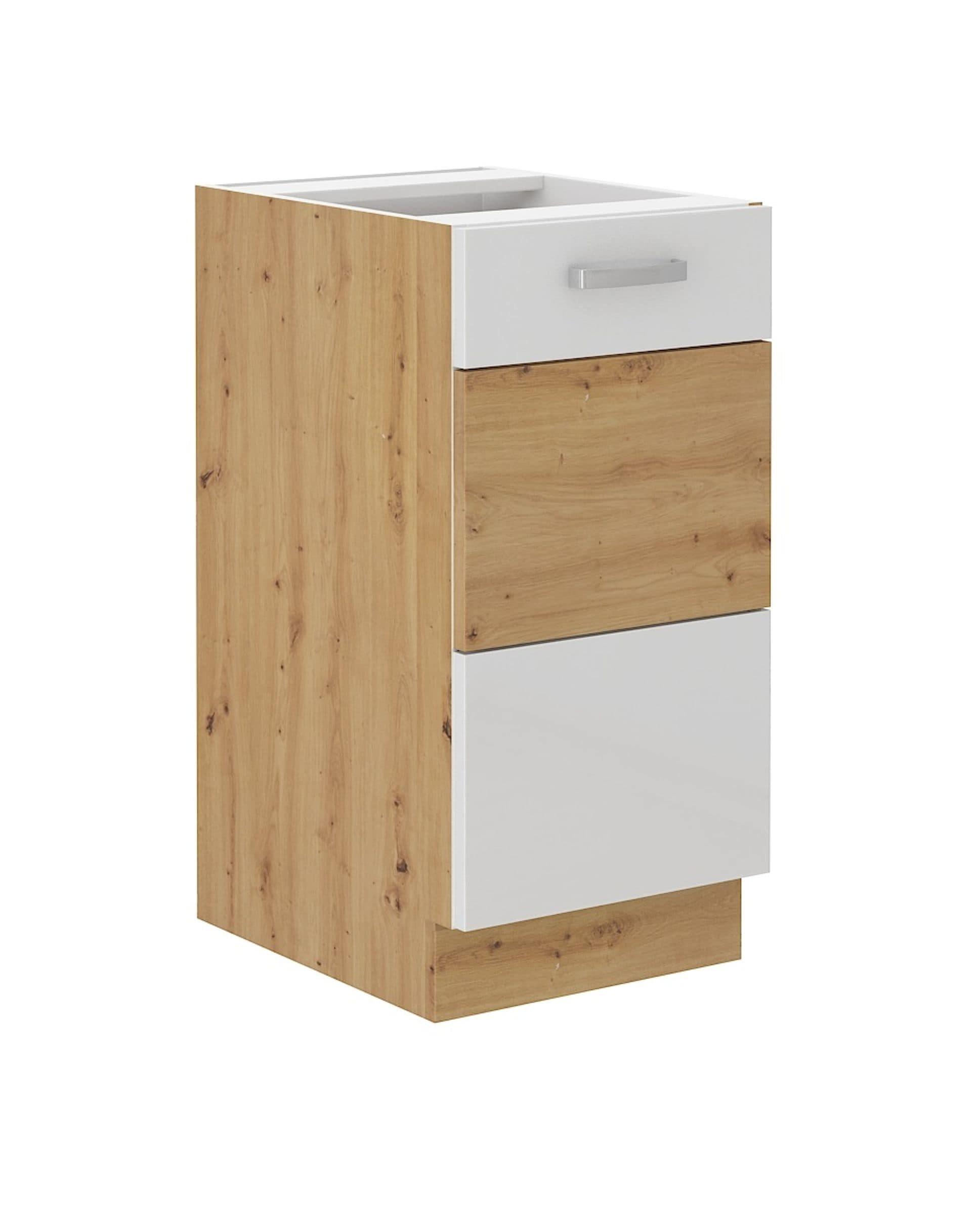 Unterschrank 40 cm Eiche Artisan + Wei&szlig; Hochglanz K&uuml;chenzeile K&uuml;chenblock K&uuml;che - Bild 1