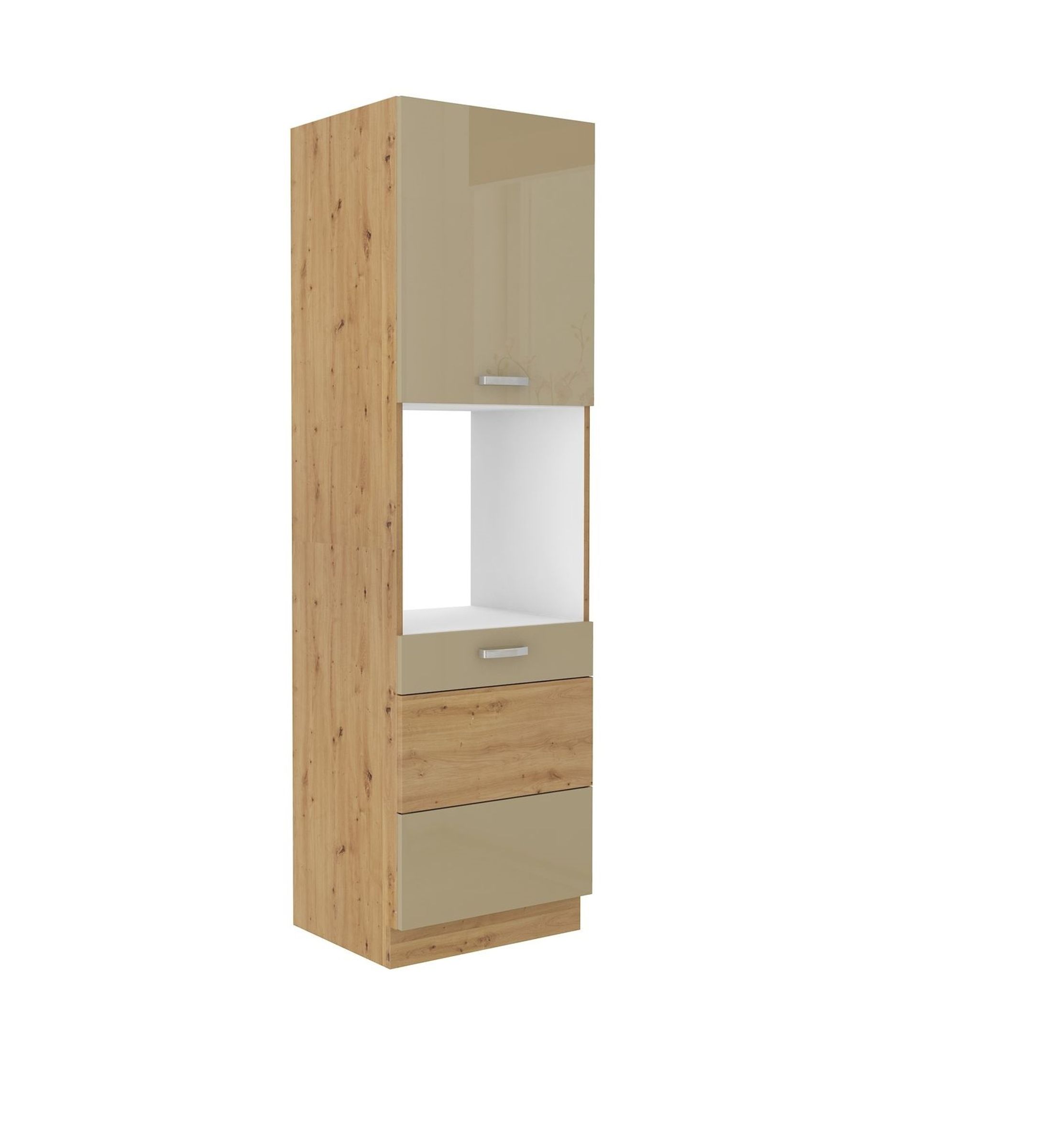 K&uuml;chen Hochschrank 60 Eiche Artisan Cappuccino Hochglanz K&uuml;chenzeile K&uuml;chenblock - Bild 1